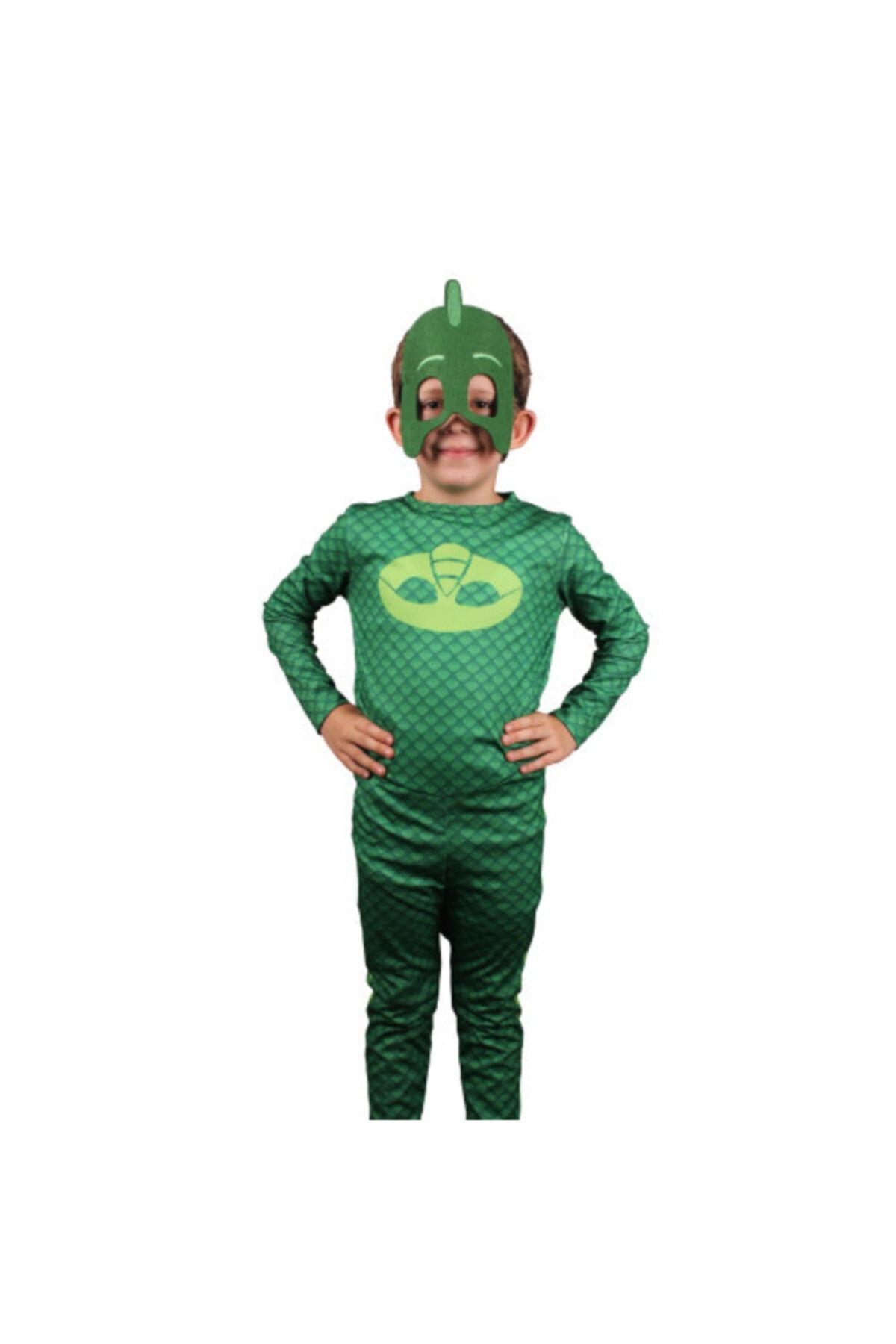 mybebish Erkek Çocuk Yeşil Pj Masks Pijamaskeliler Kertenkele Kostümü Gekko Kuyruklu Fermuarlı Kostüm