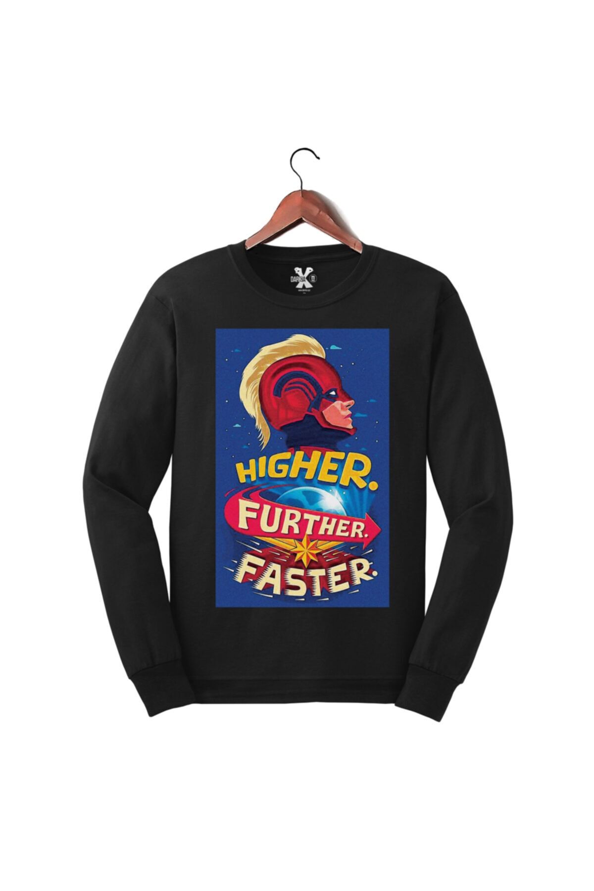 Darkia Kaptan - Captain Marvel Baskılı Siyah Sweat - Sweatshirt