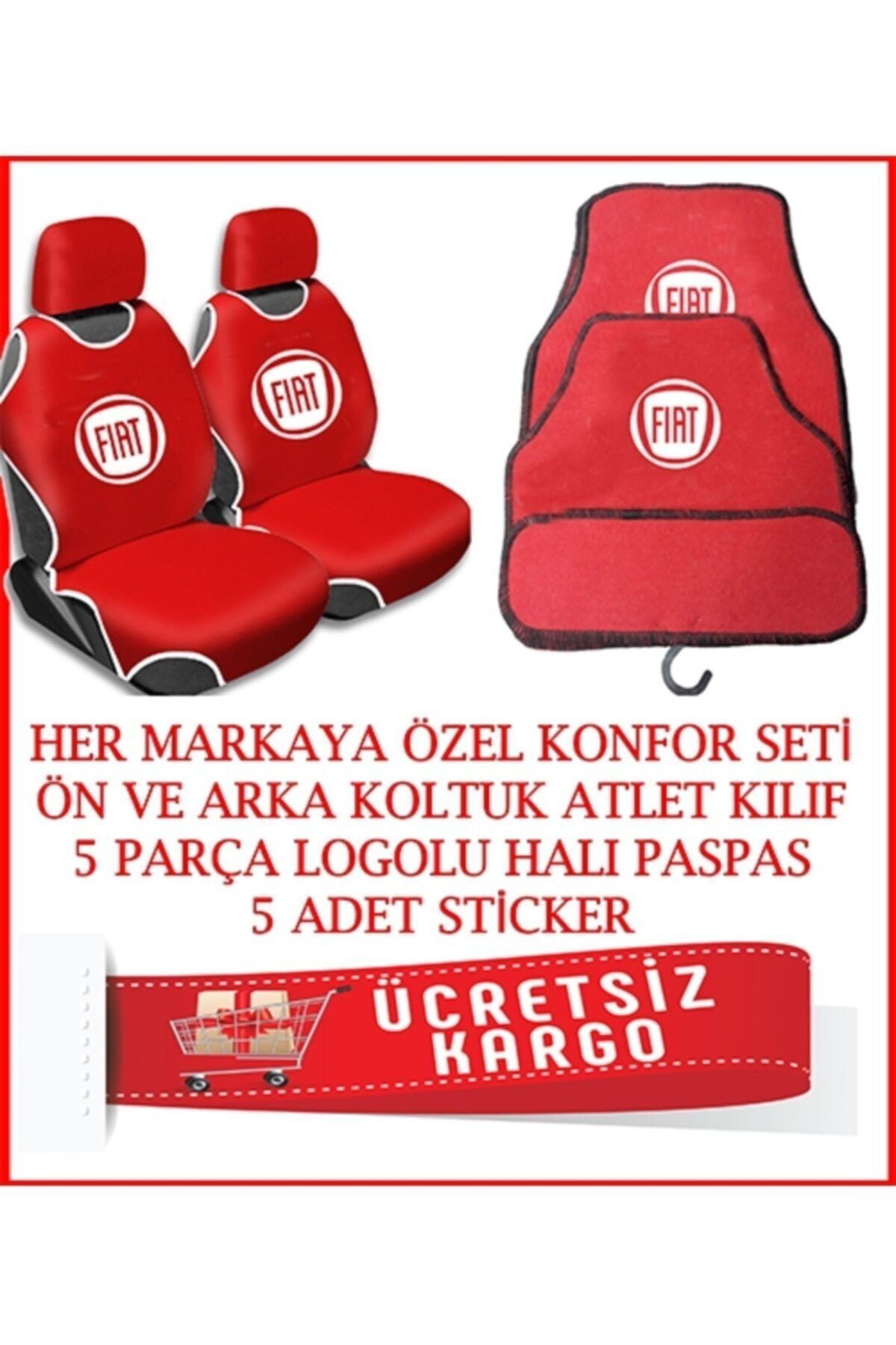şimika Fiat Oto Koltuk Atlet Kılıfı Ön Arka Set Logolu Paspas -hediyeli