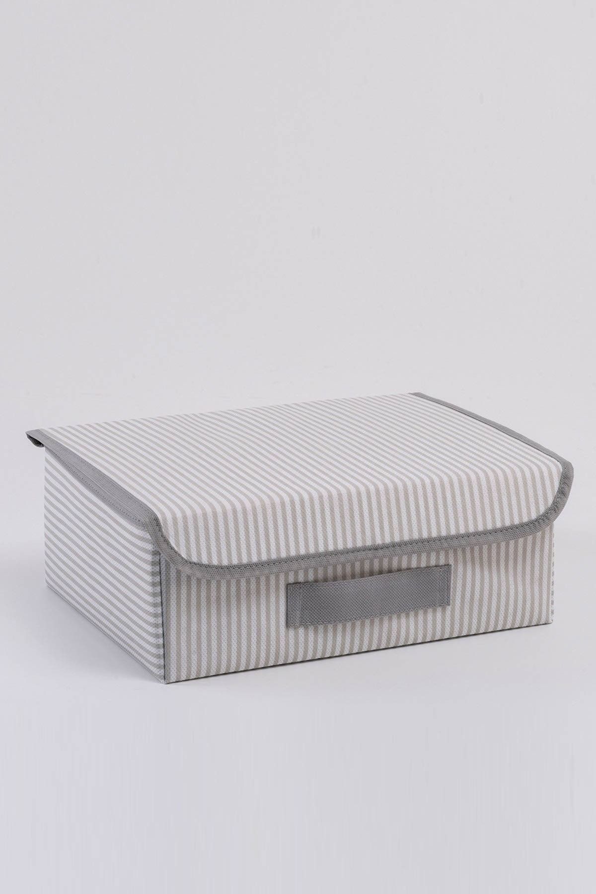 OCEAN HOME Gri Çizgili Çekmece Içi Kapaklı Kutu // 30x23x11