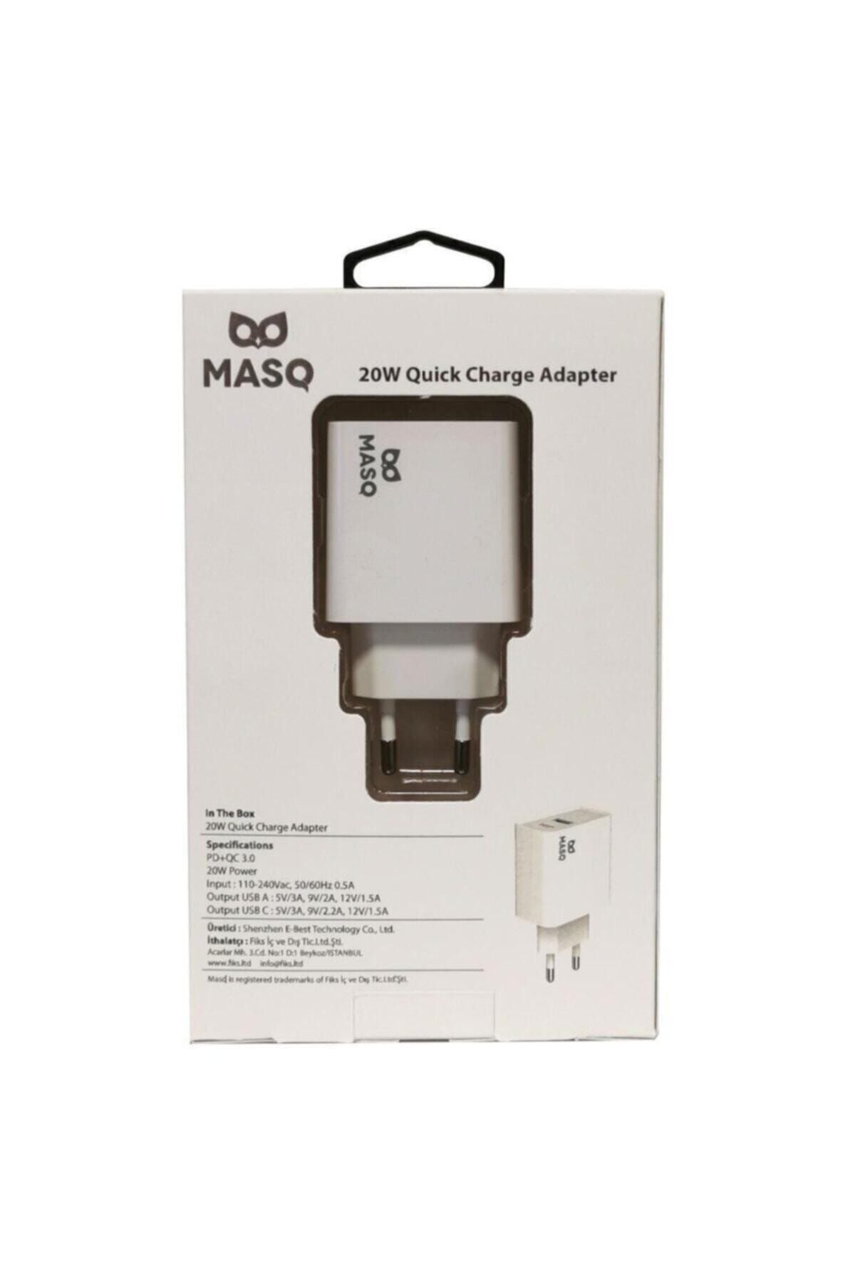 Masq 20w Hızlı Şarj Adaptörü, Iphone Uyumlu Çift Girişli (1 Usb A + 1 Type C)