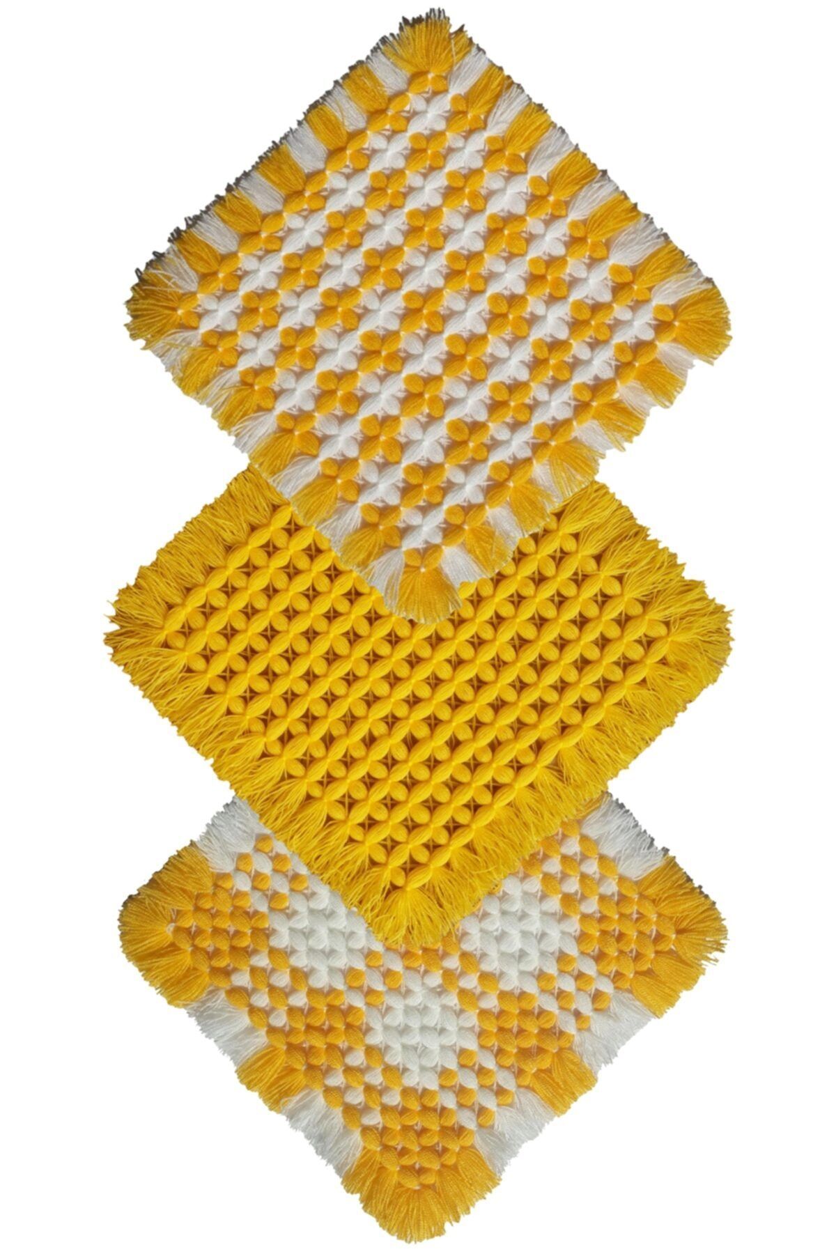 Göçmen Tuhafiye El Örgüsü Banyo Lifi Banyo Lifi Kese 29x29 Cm (SARI RENK) 3 Lü Takım