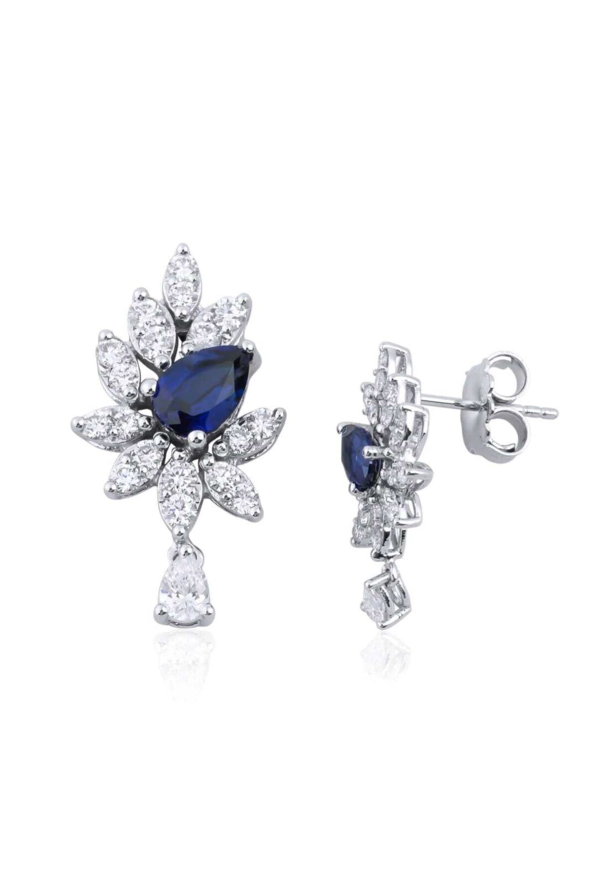 Barok Diamond 18 Ayar Safir Taşlı Pırlanta Küpe 2.2 Karat E Vs