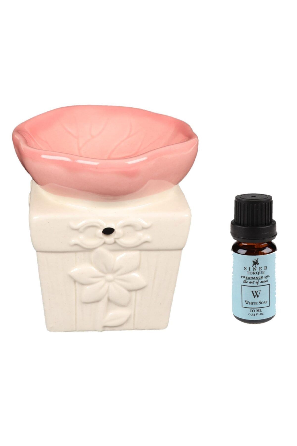 Attach Beyaz Çiçek Tasarım Buhurdanlık Ve 10 Ml White Soap(beyaz Sabun) Kokulu Buhur Yağı Set