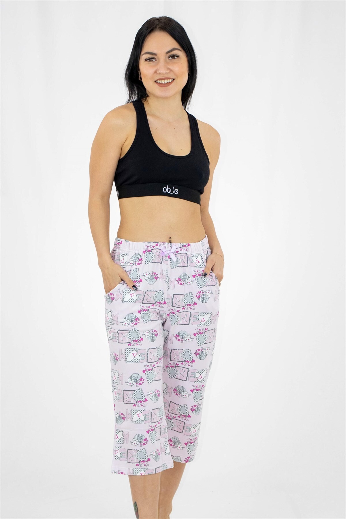 OBJE Dream Yazı Desenli Pembe Bayan Kapri