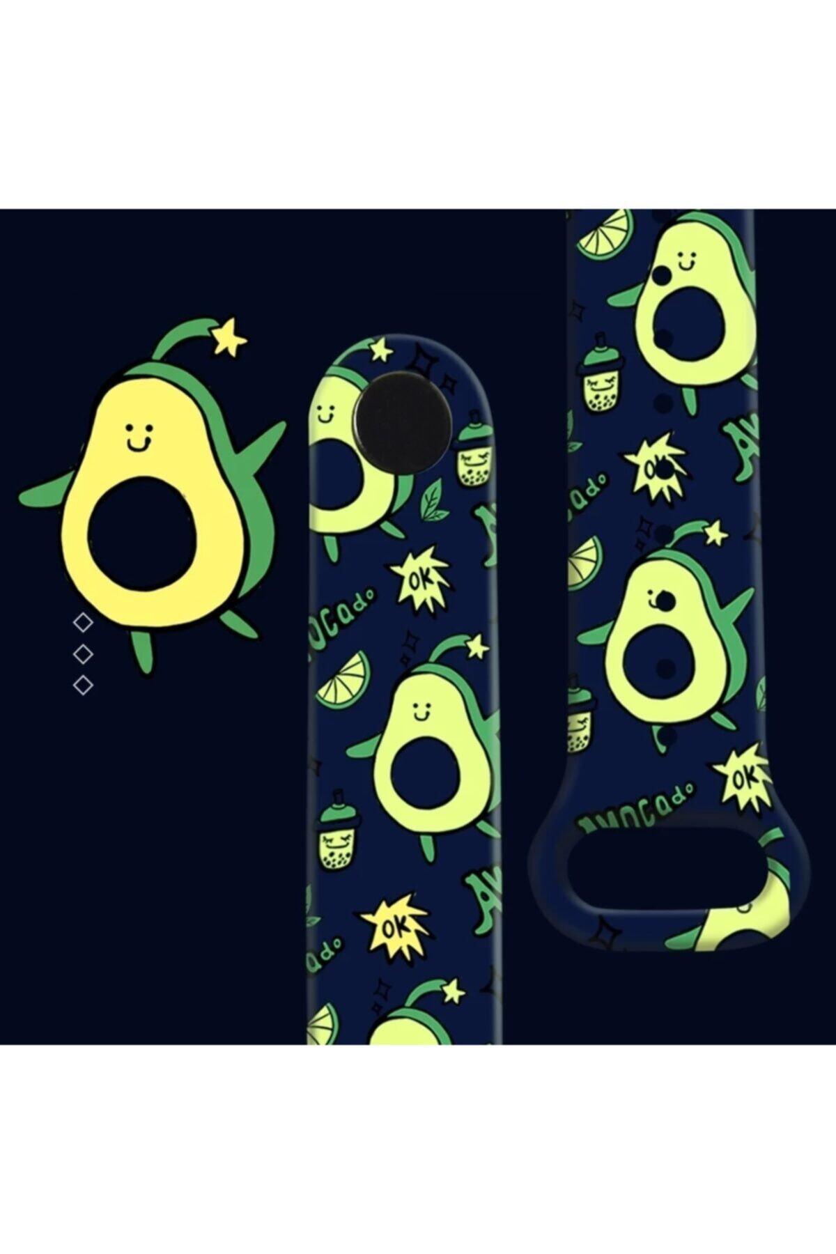 Mcb Hediyelik Eşya ve Aksesuar Xiaomi Mi Band 5 Lacivert Avokado Desenli Silikon Kayış Kordon