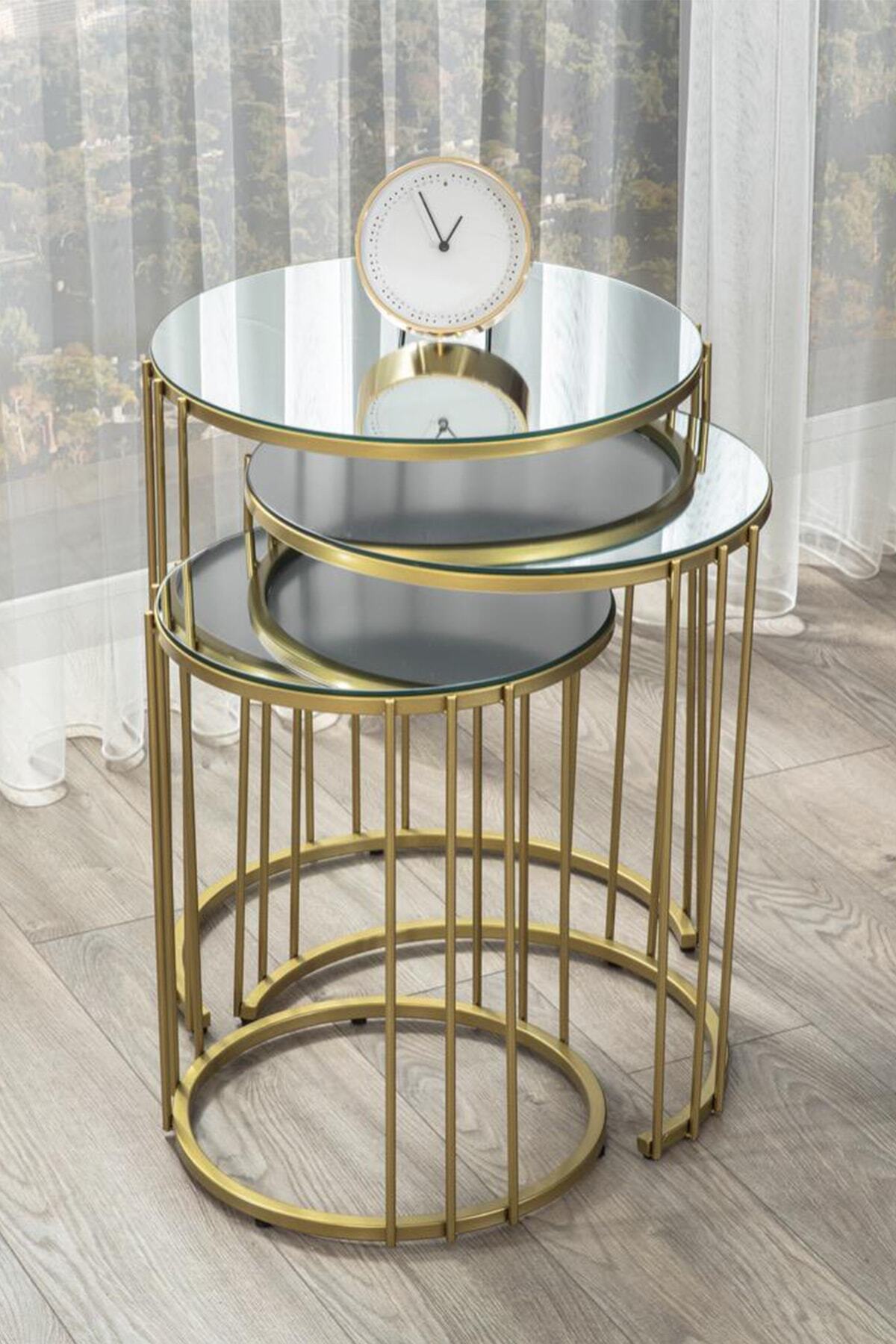 Sawoli Mobilya Venüs Gold Metal Ayak Ayna Zigon Sehpa