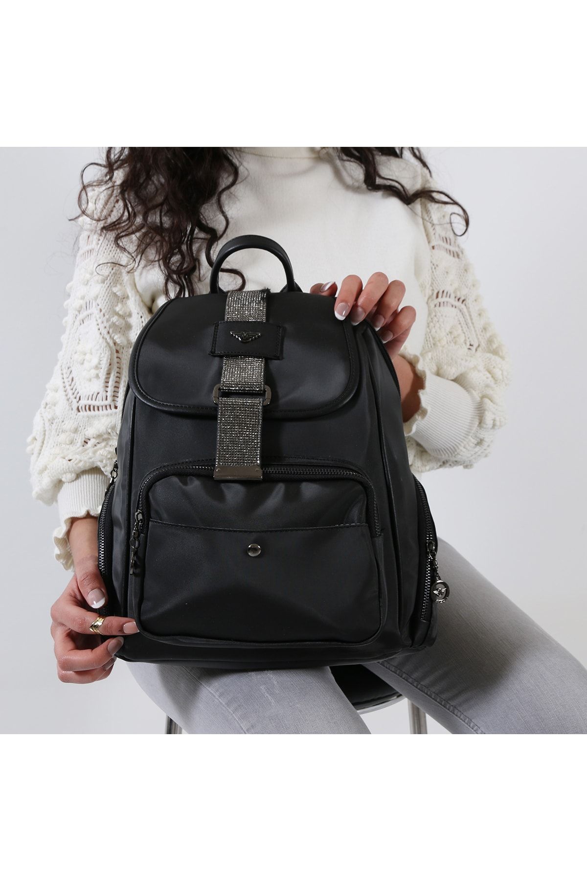 Black satin clearance backpack