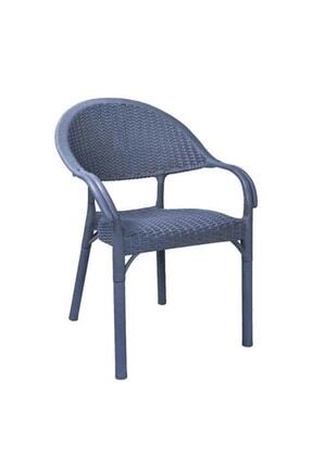 Capissi Bambu Rattan Plastik Kollu Bahçe Balkon Teras Gri Sandalye Kolçaklı Antrasit Image 0