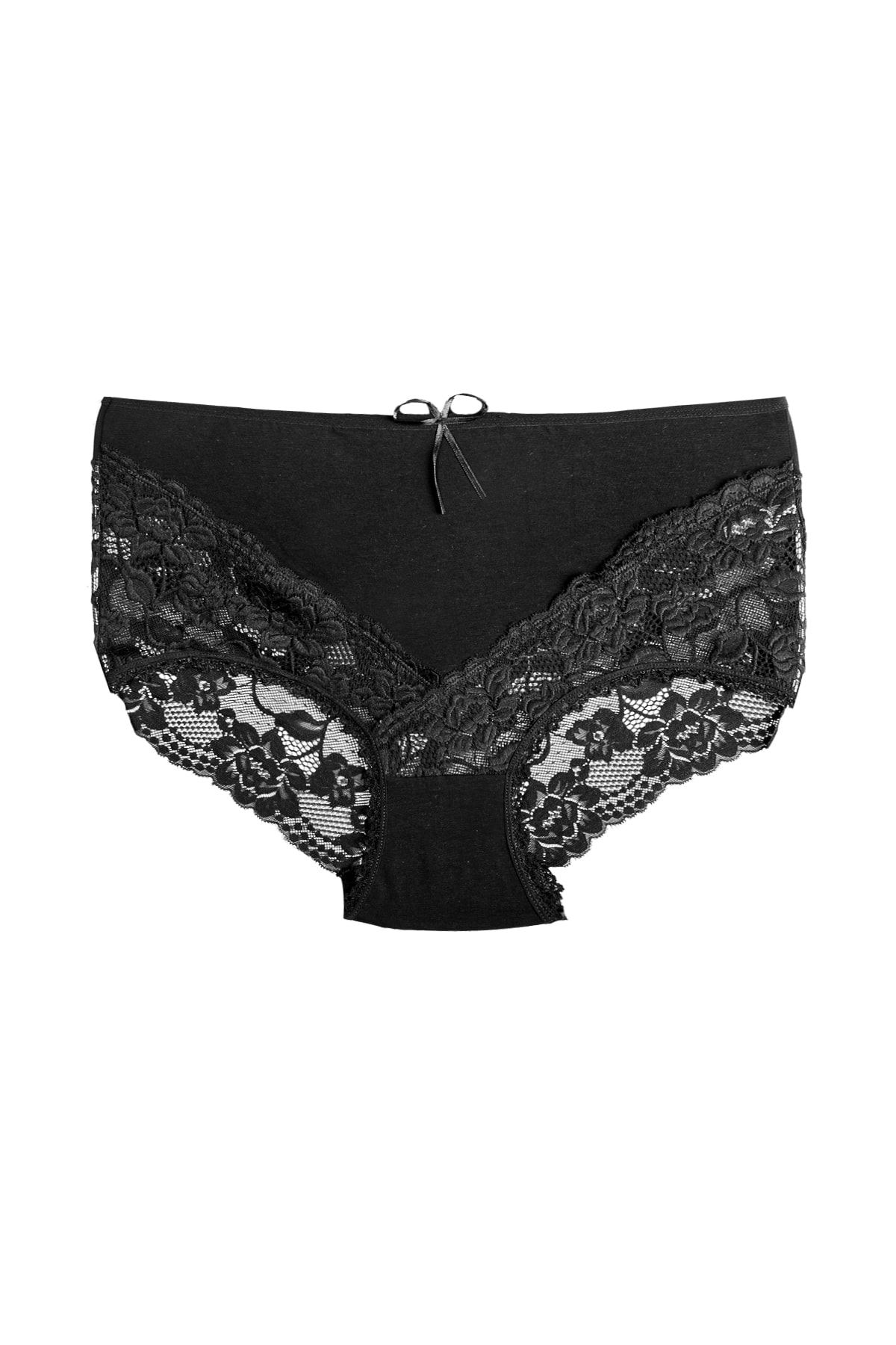 Zena Black High Waist Lace Cotton Plus Size Women's Panties - Trendyol
