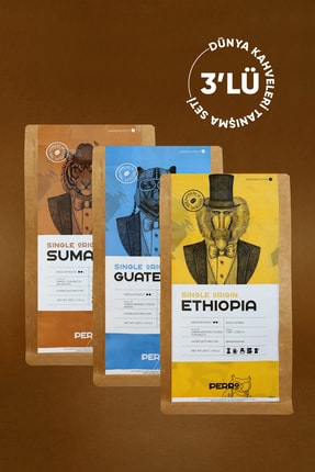 Yöresel Kahveler Tanışma Seti 200 gr X 3 / Etiyopya Sumatra Guatemala Single Origin Filtre Kahve Image 0