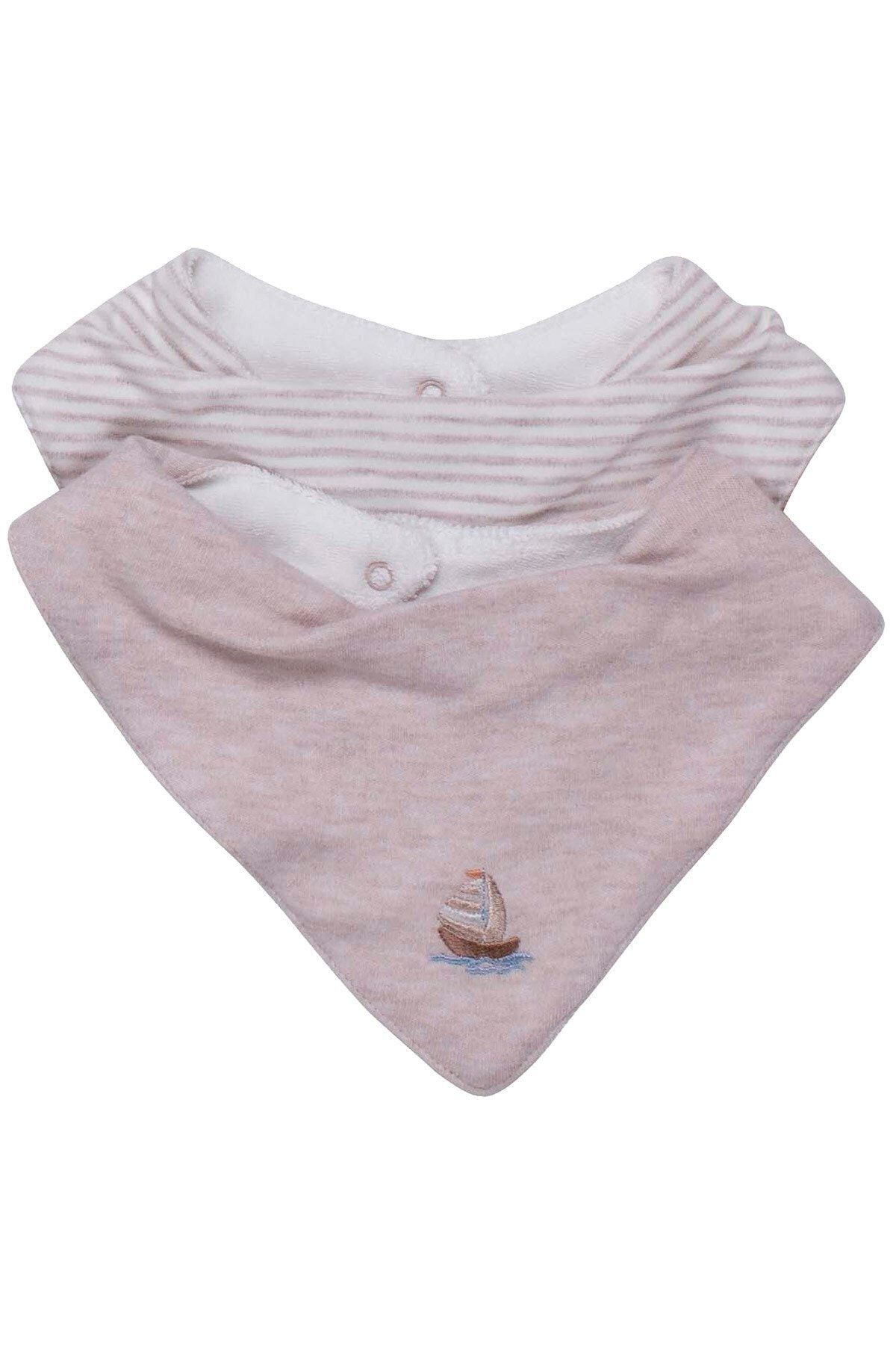 Babydola Kahverengi Beyaz %100 Pamuk Bebek Mama Önlüğü 2'li
