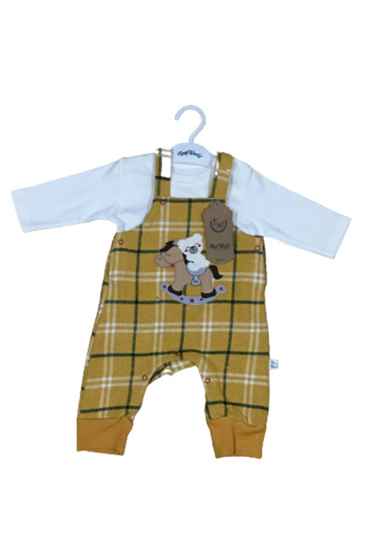Tiny World Unisex Bebek Sarı Atlı Ayı Salopet