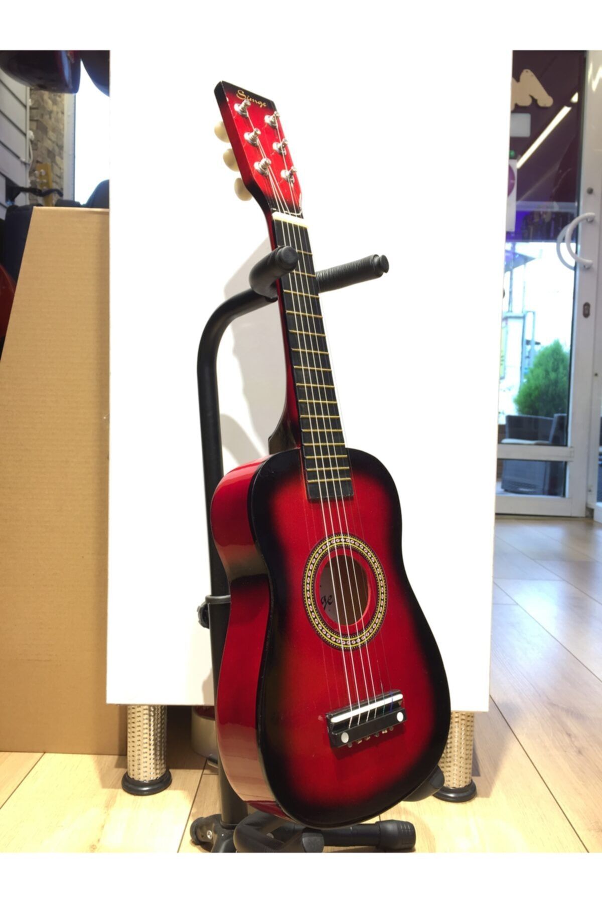 SİMGE Çocuk Gitarı Kırmızı 60cm Ahşap 6 Telli Penalı