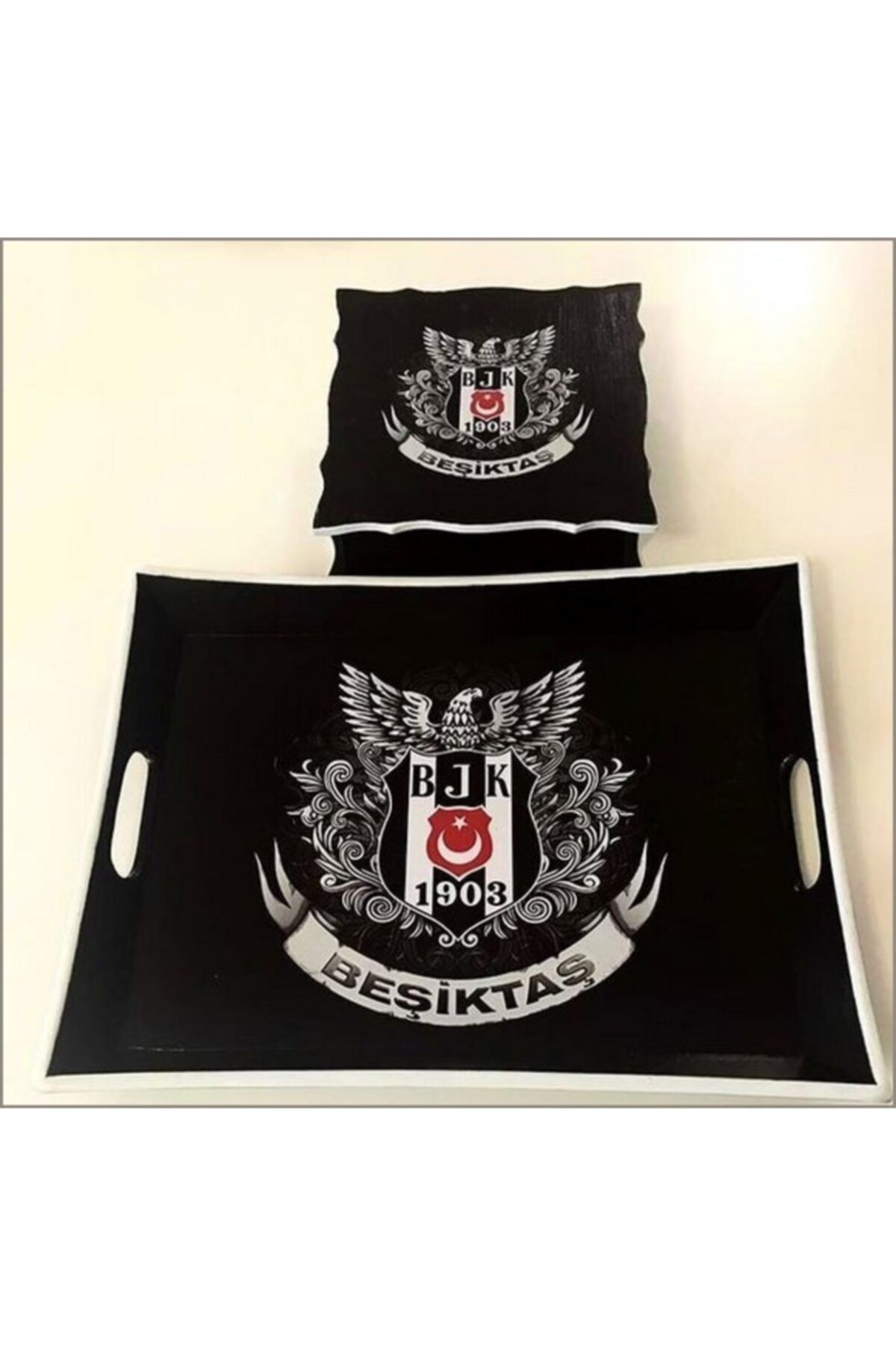 Ahşap Beşiktaş Bjk Tepsi Ve Peçetelik Seti