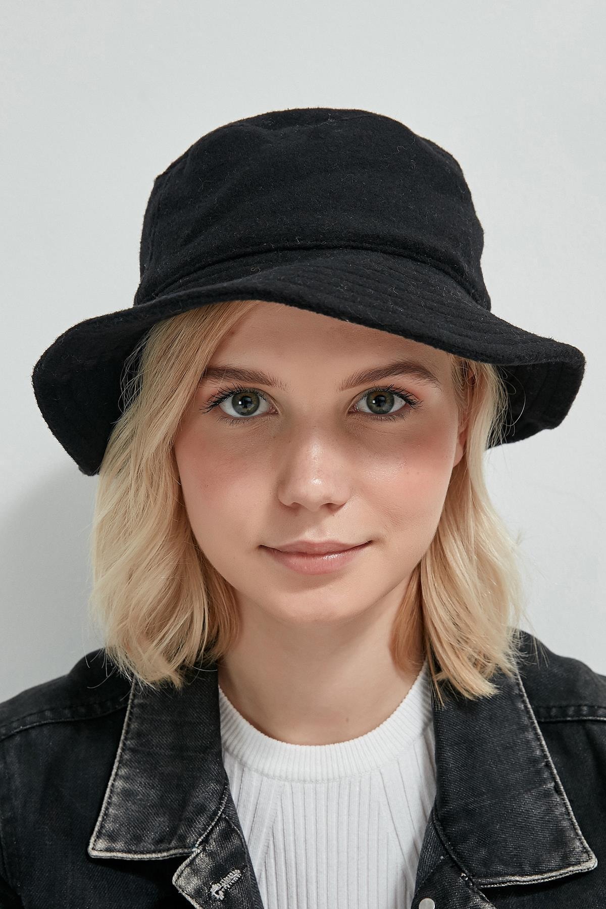 YLondon 13501 Kaşe Siyah Bucket Şapka