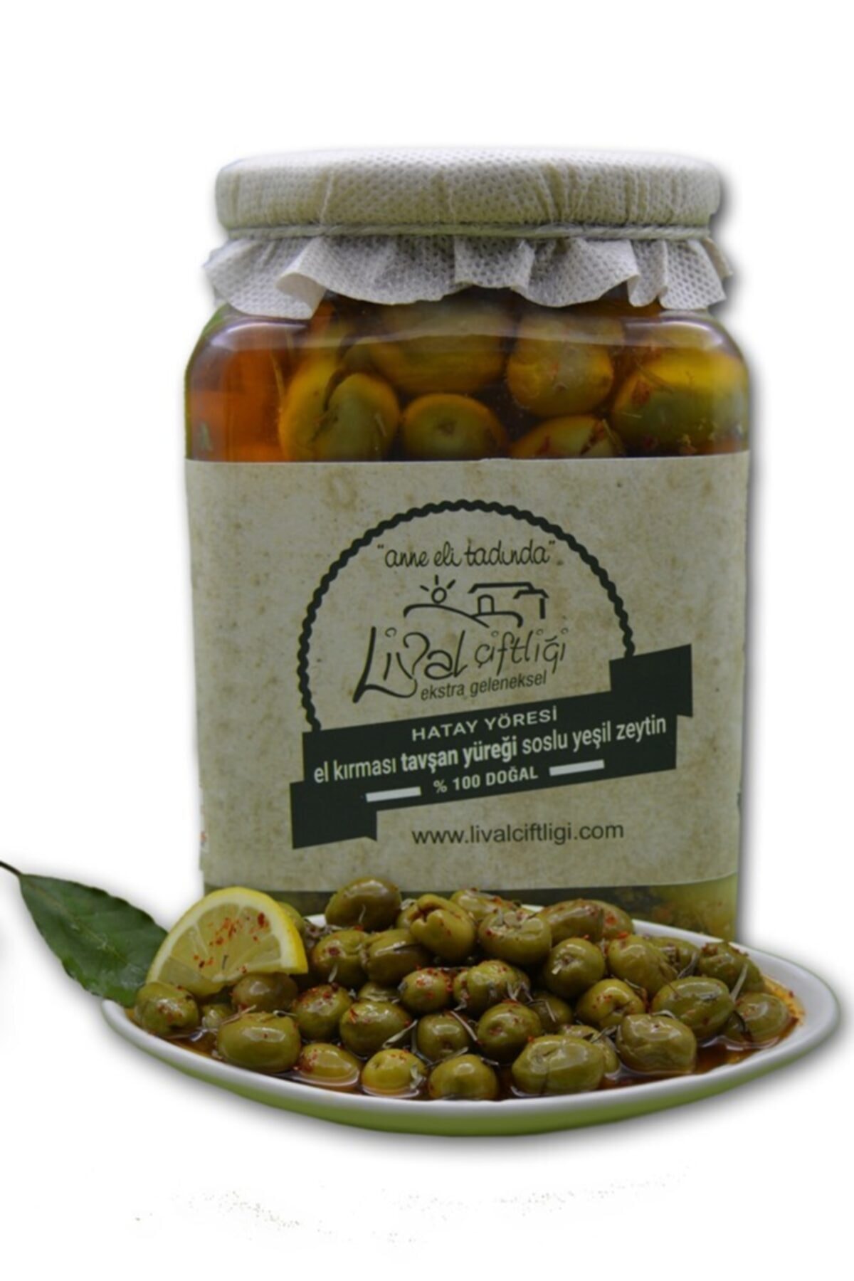 LİVAL ÇİFTLİĞİ El Kırması Tavşan Yüreği Yeşil Soslu Zeytin 1000 Gr (cam Ambalajında)