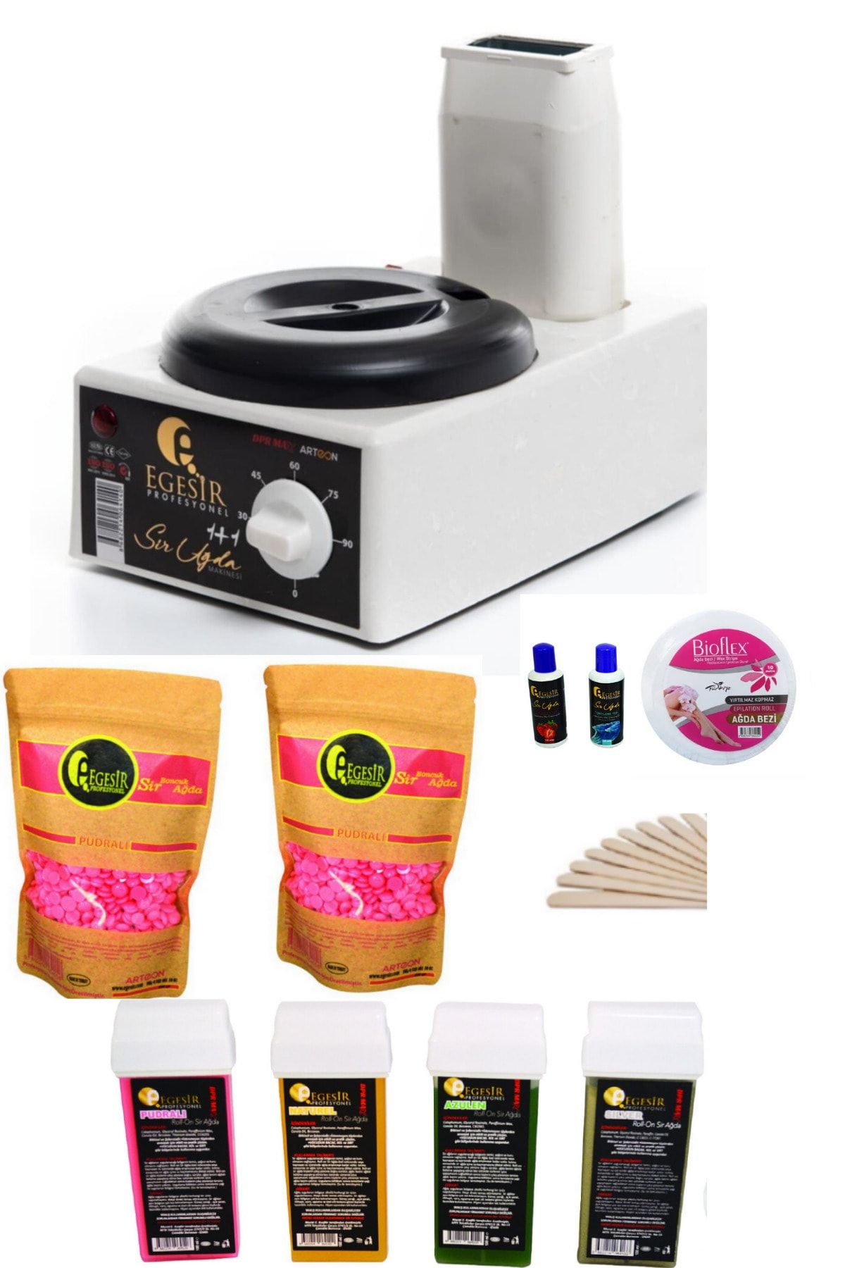 Ege Sir Egesir 1+1 Kartuşlu Roll-on Makina Garnül Soyulabilen Boncuk Ağda Yağ Spatula Ekonomik Set6