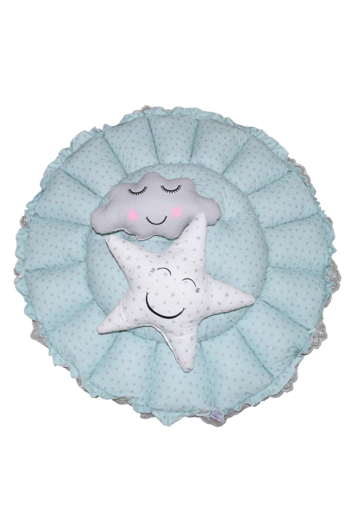 Candy Babynest Gri Yeşil Bulutlu Yıldızlı Kombin Oyun Minderi