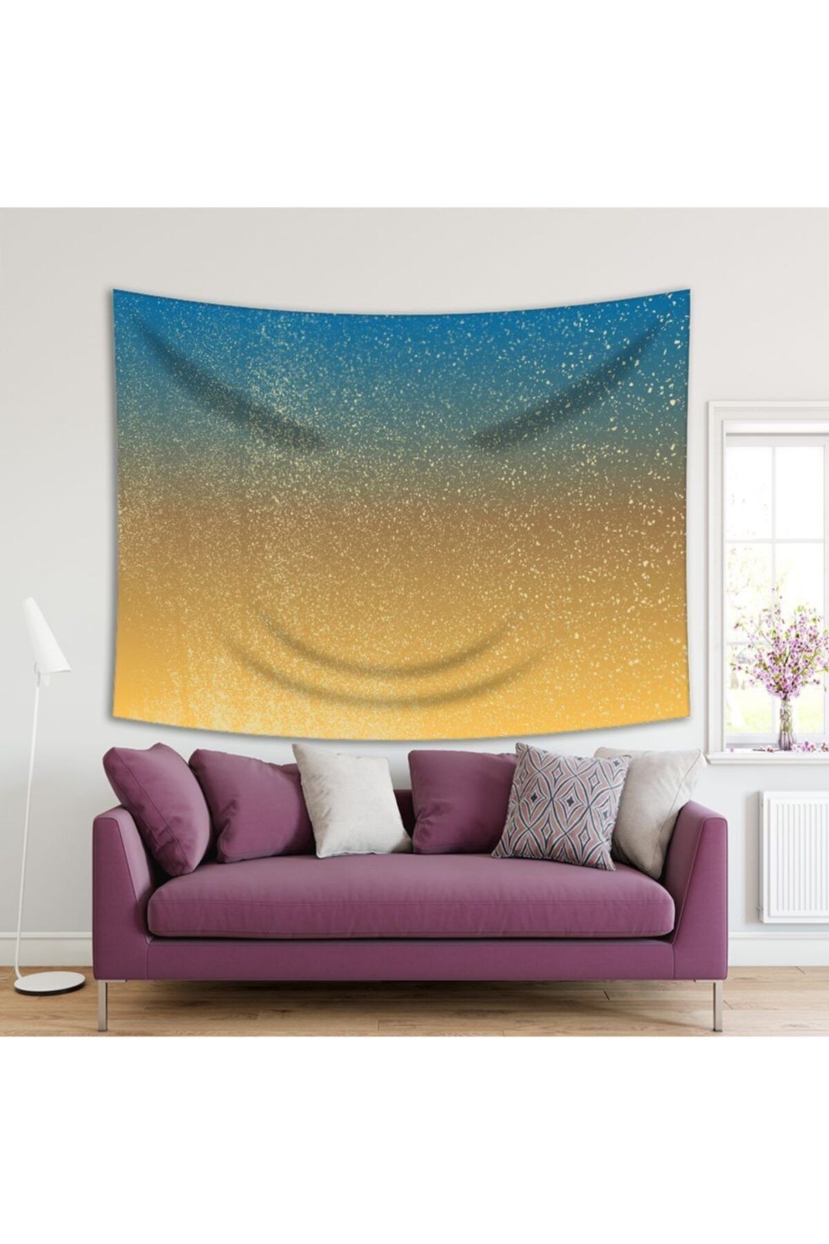 Henge Home Baskılı Duvar Örtüsü Sarı Mavi Ombre Desenli Benekli