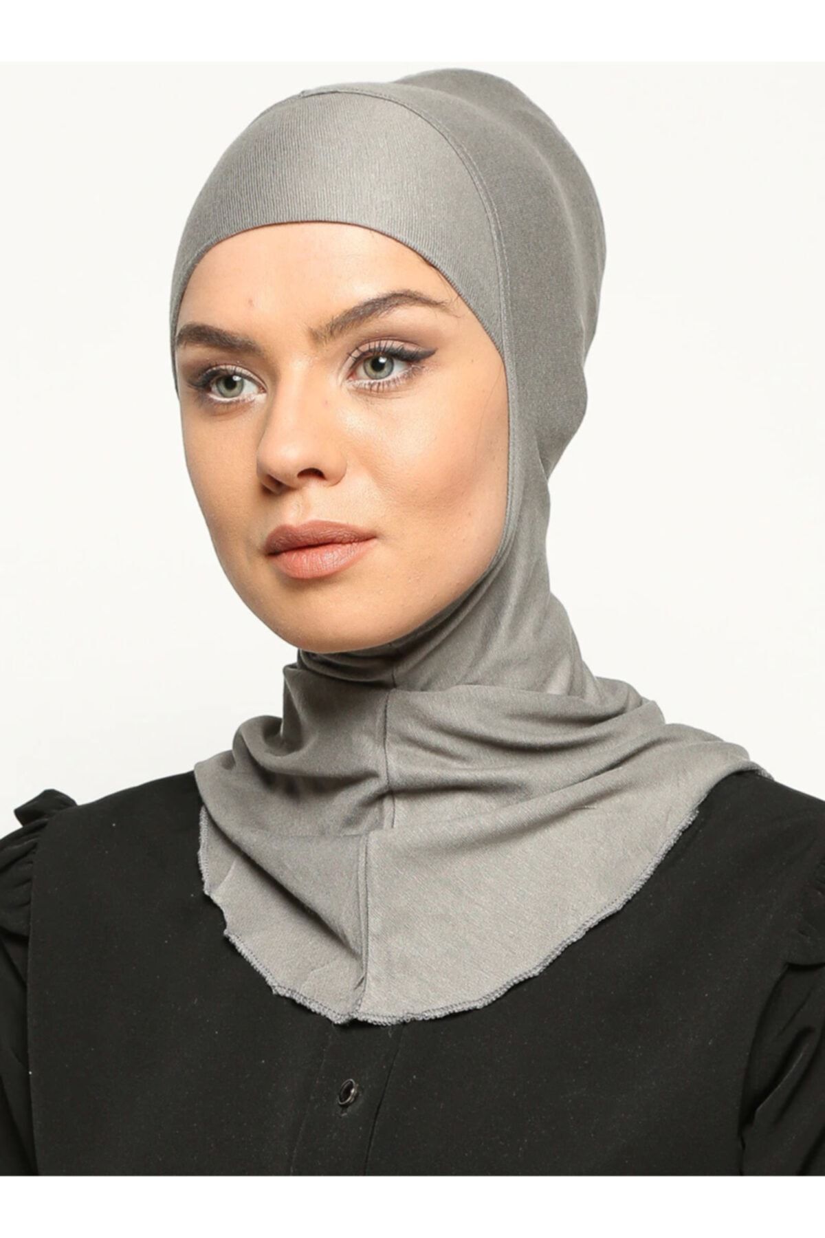 Ecardin Boyunluklu Hijab Bone - Koyu Gri -