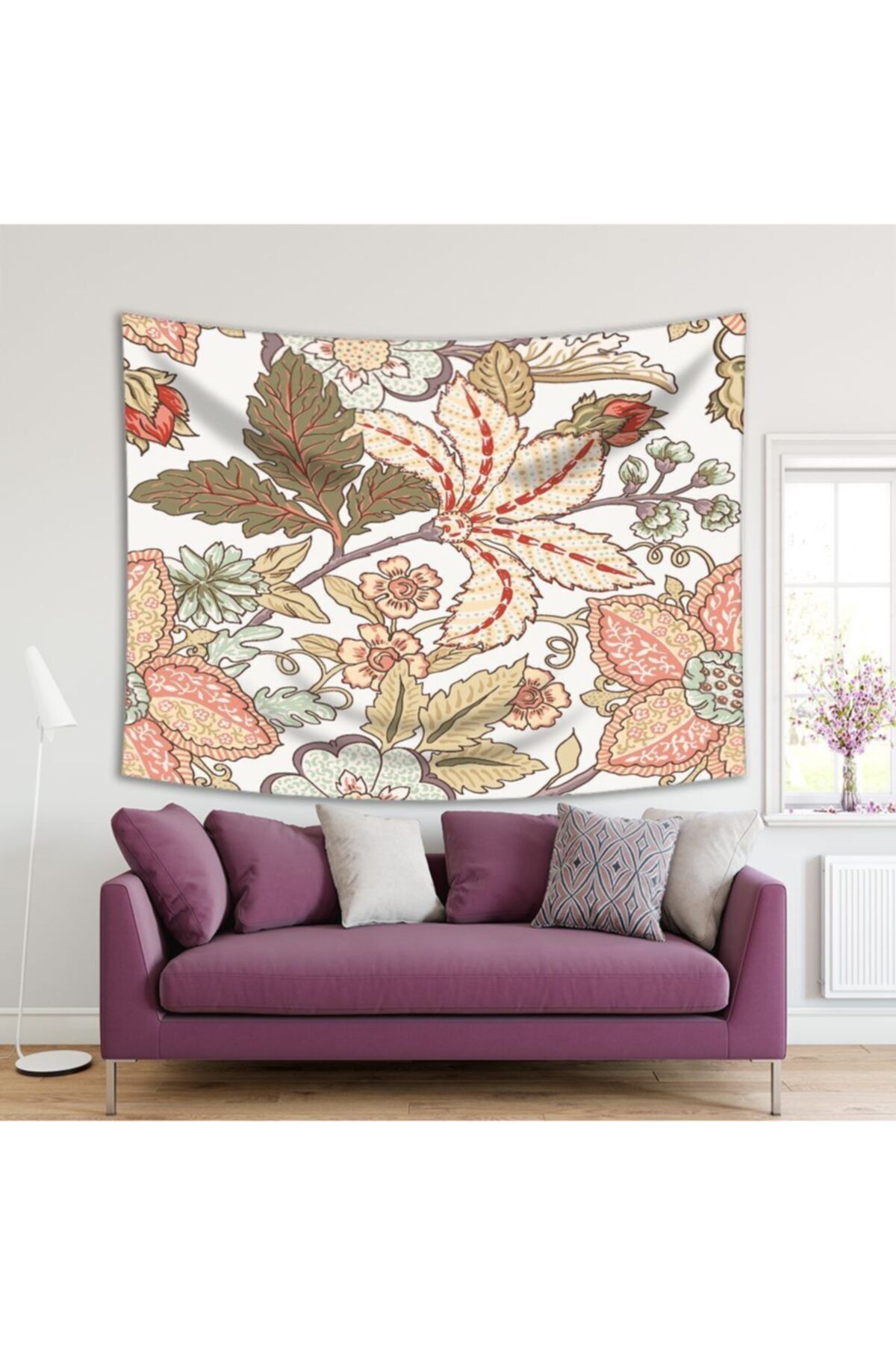 Henge Home Baskılı Duvar Örtüsü Soft Renkli Çiçek Desenli