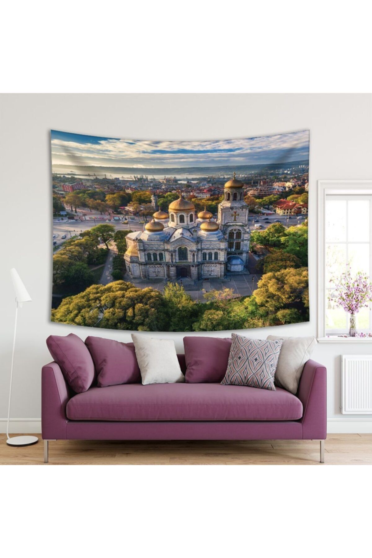 Henge Home Baskılı Duvar Örtüsü Katedral Manzaralı Kilise Desenli