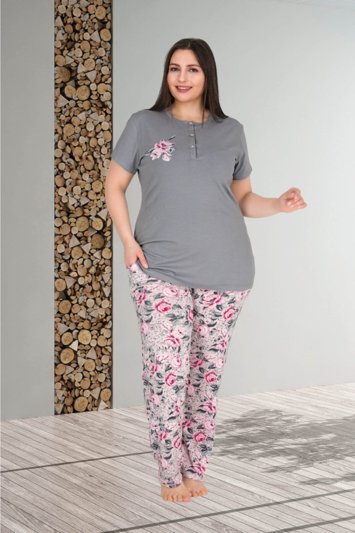 Lady Büyük Beden Kısa Kol Pijama Takımı