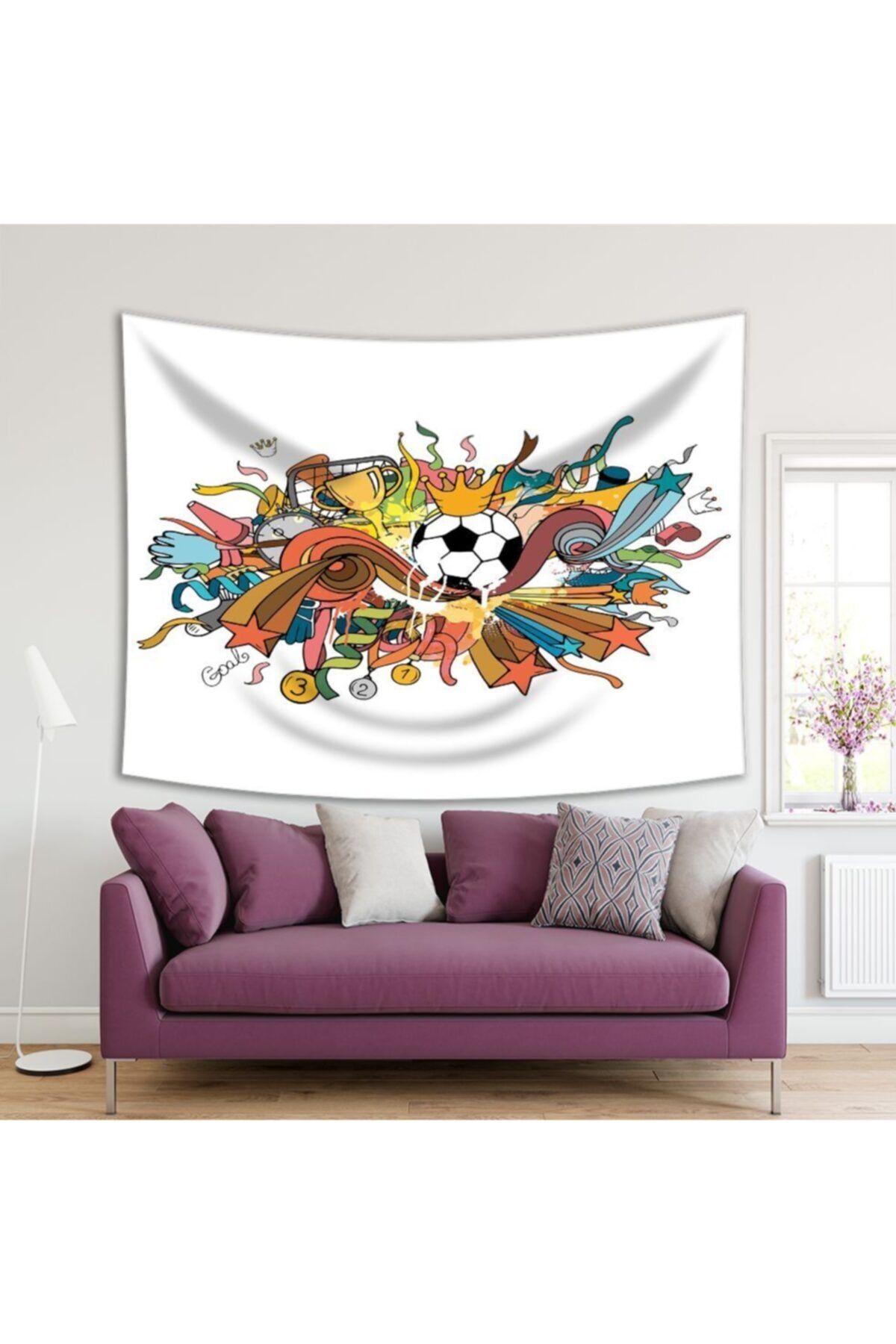 Henge Home Baskılı Duvar Örtüsü Futbol Kral Taçı Deseni