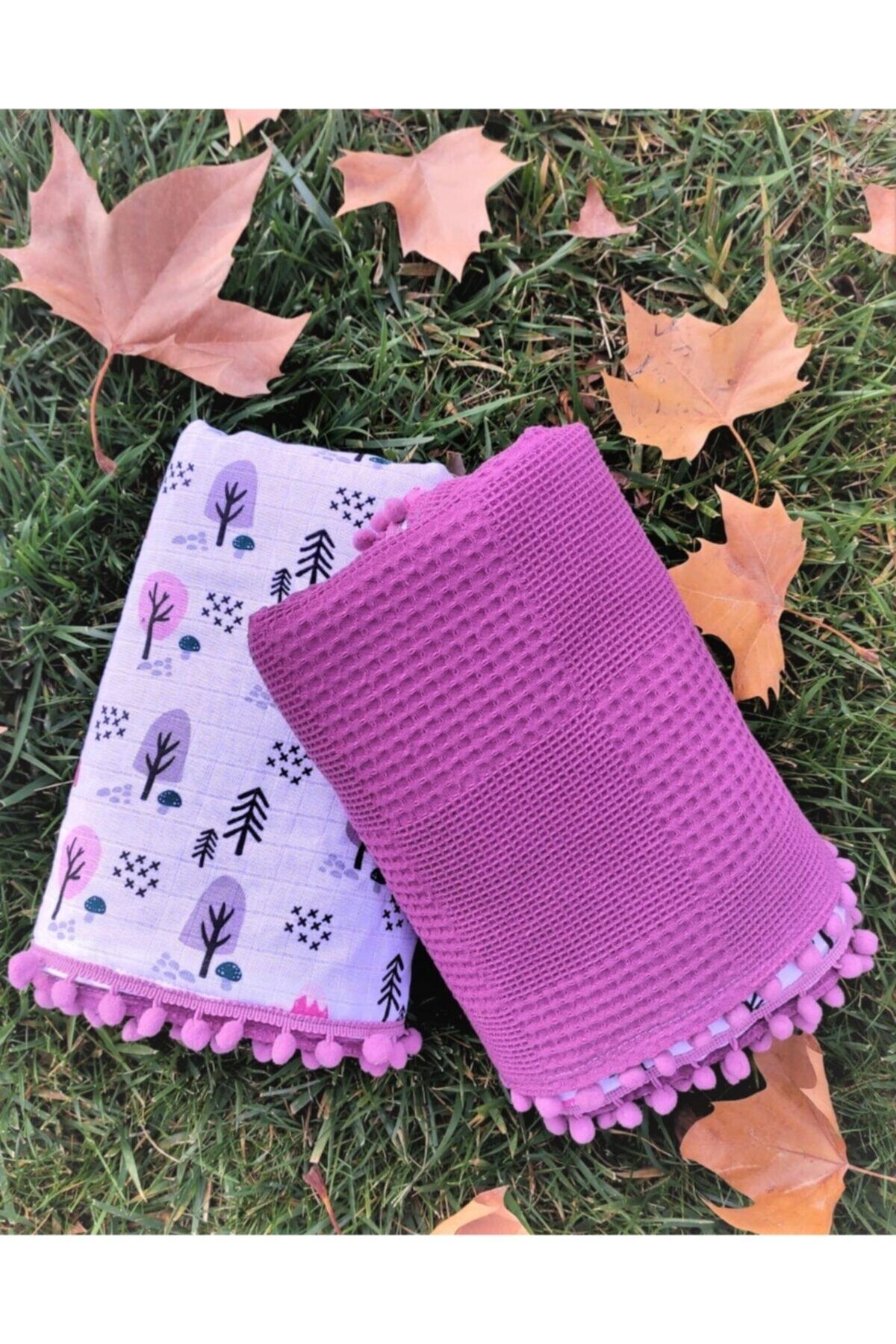 vasmina Sevimli Orman Çift Yönlü Müslin-pike Mürdüm Bebek Battaniyesi