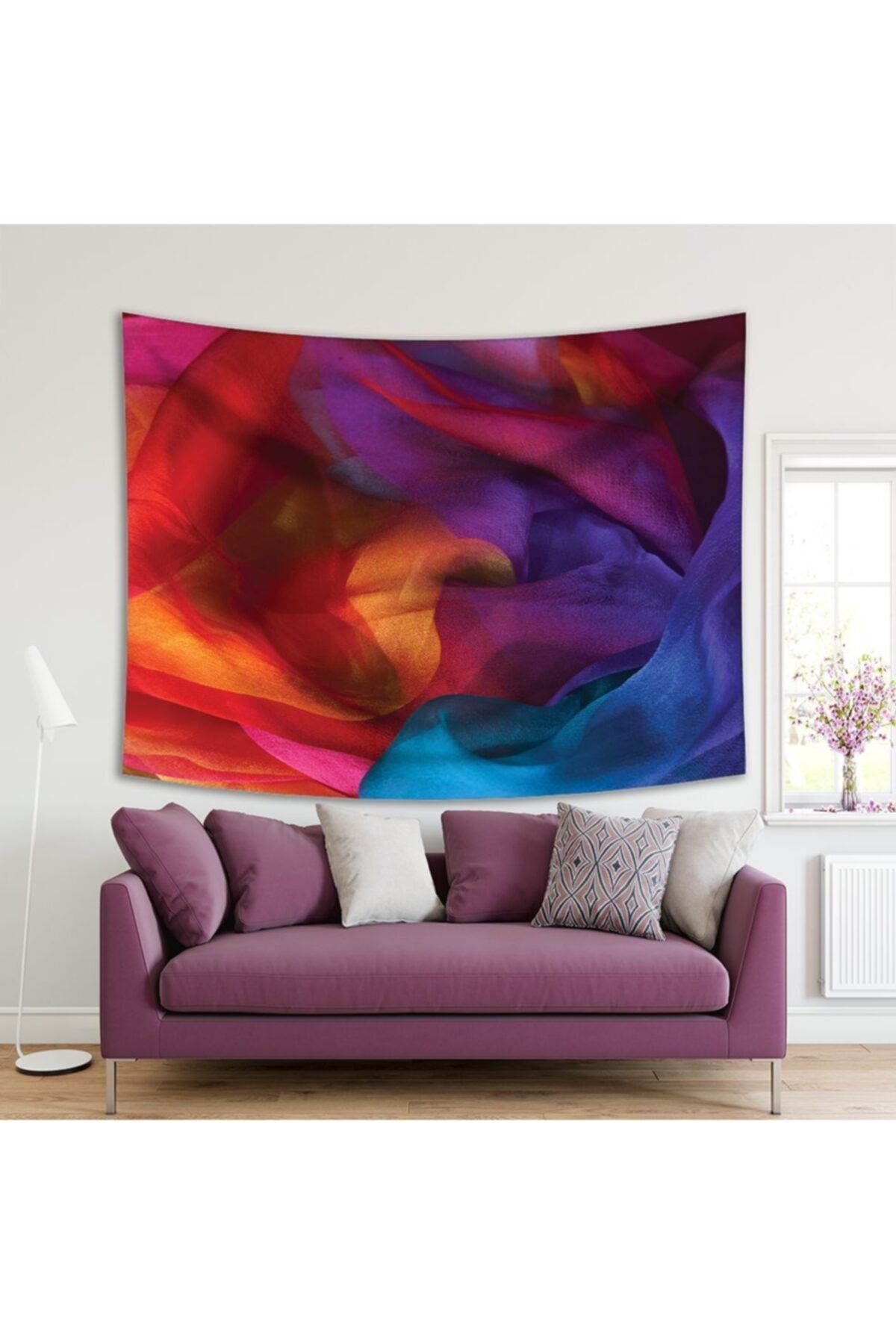 Henge Home Baskılı Duvar Örtüsü Renkli Kumaş Deseni Mavi Mor Kırmızı