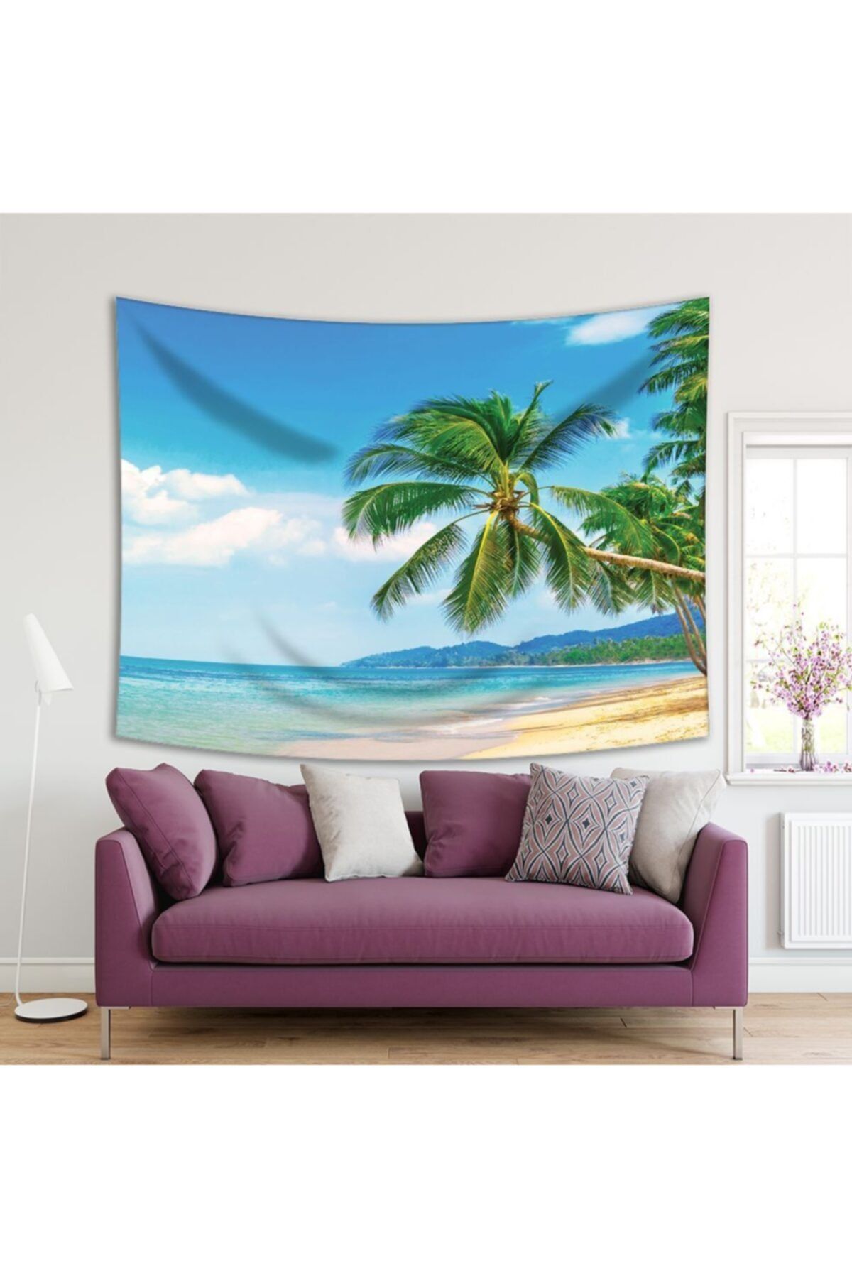 Henge Home Baskılı Duvar Örtüsü Deniz Palmiye Ağacı Deseni