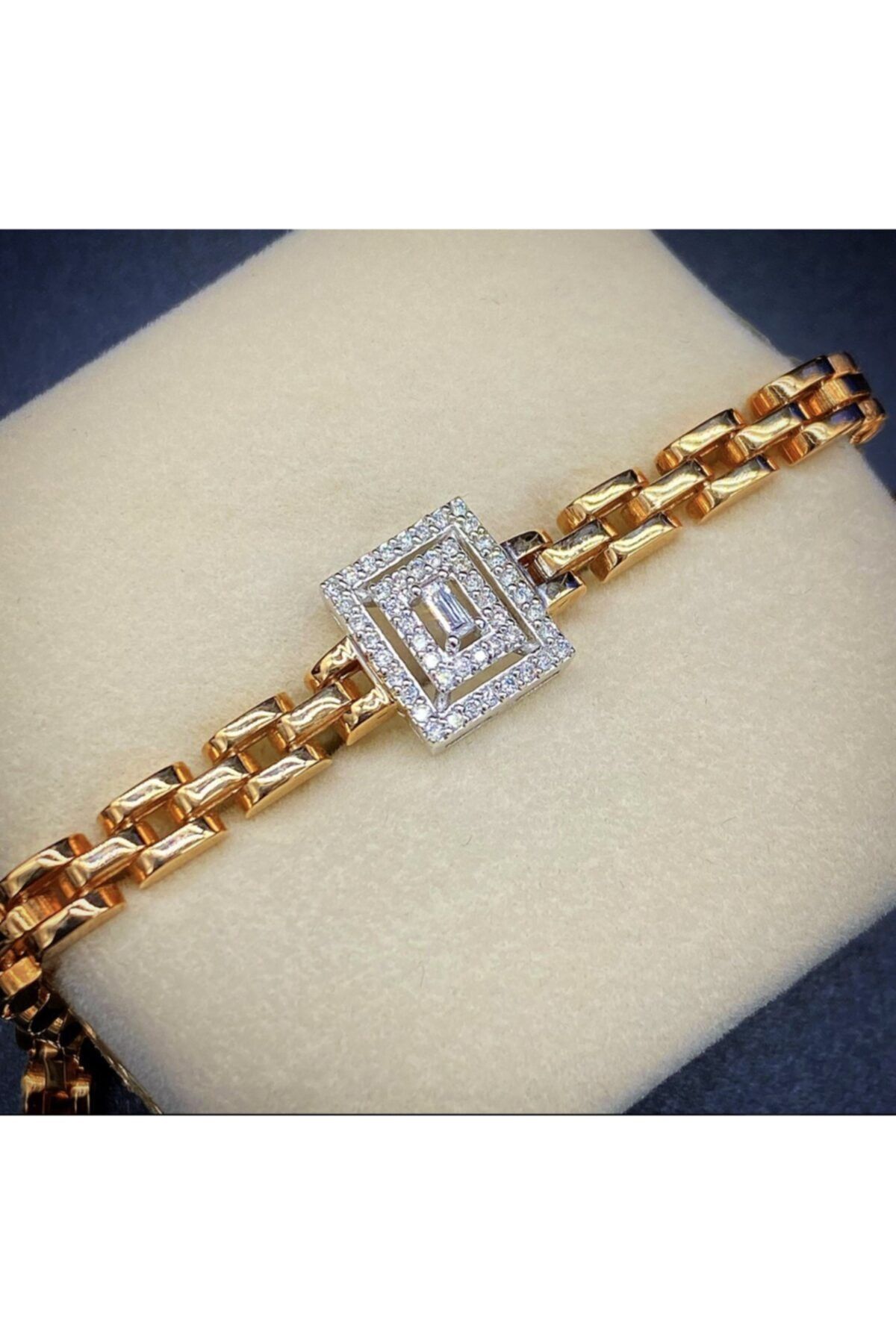 EYÜPSULTAN KUYUMCUSU Rose Renkli Pırlanta Baget Taşlı Bileklik 0.17 ct Abesx459