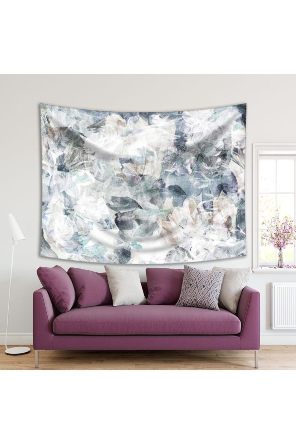 Henge Home Baskılı Duvar Örtüsü Soyut Sulu Boya Etkili Çiçek Desenli
