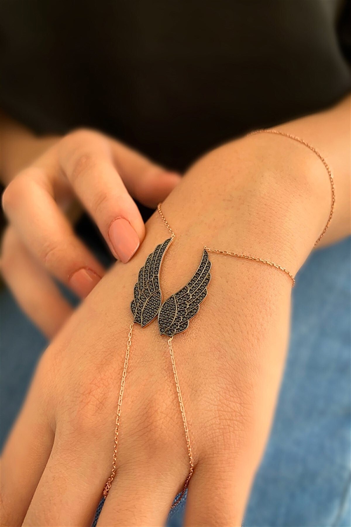 Ziu Kadın Pembe Altın 925 Ayar 4 Gram Onix Taşlı Gümüş Şahmeran