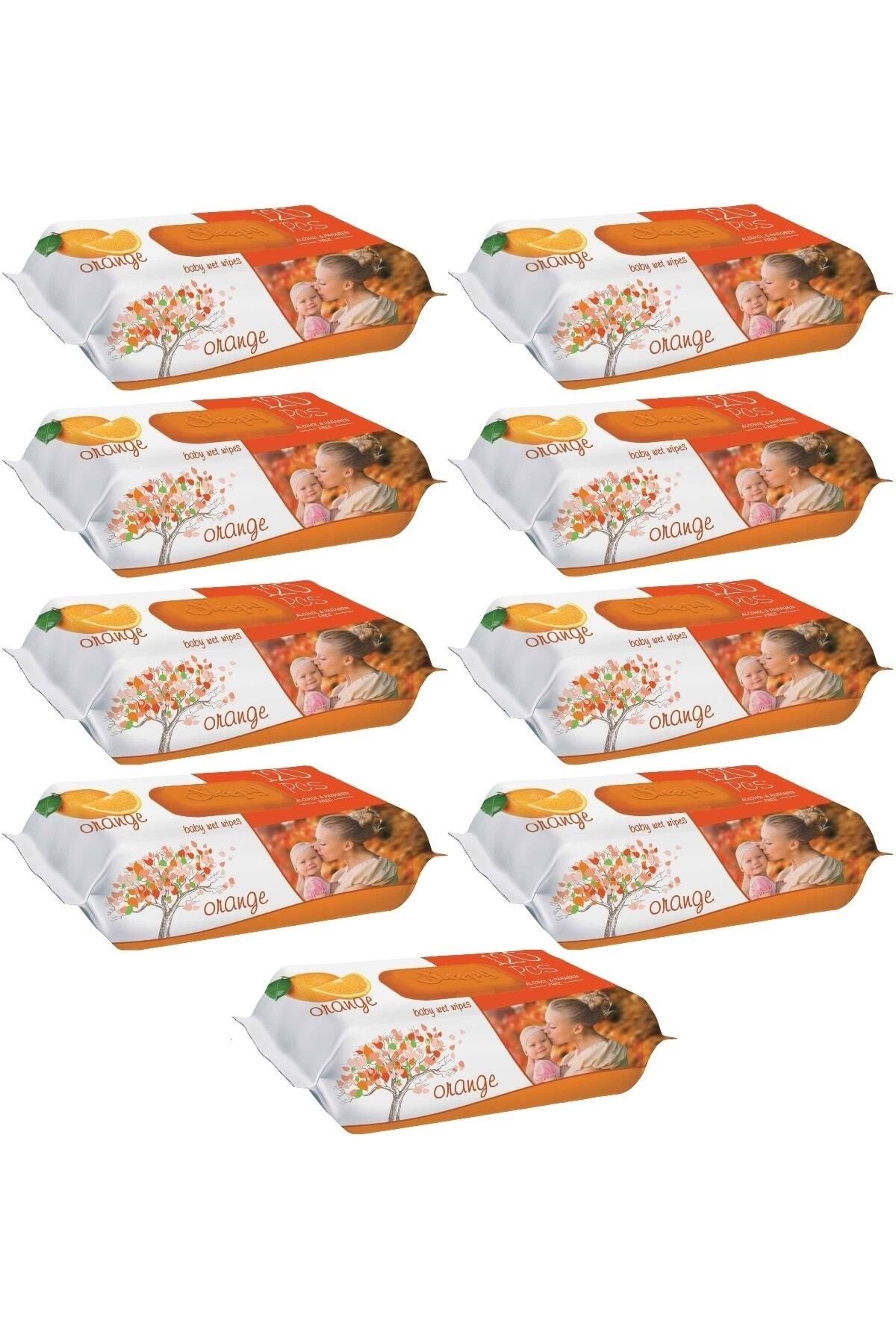 Sleepy Islak Havlu Mendil 120 Yaprak Portakal (9 Lu Set) Plastik Kapaklı 1080 Yaprak