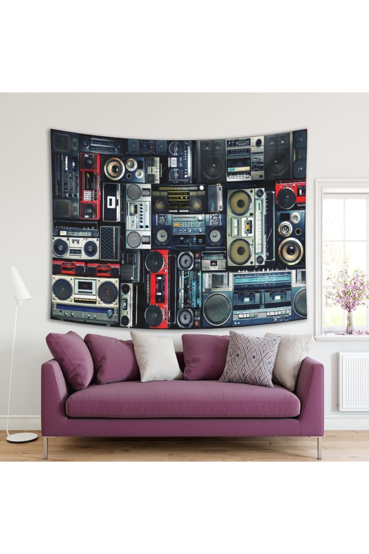 Henge Home Baskılı Duvar Örtüsü Nostaljik Radyo Deseni