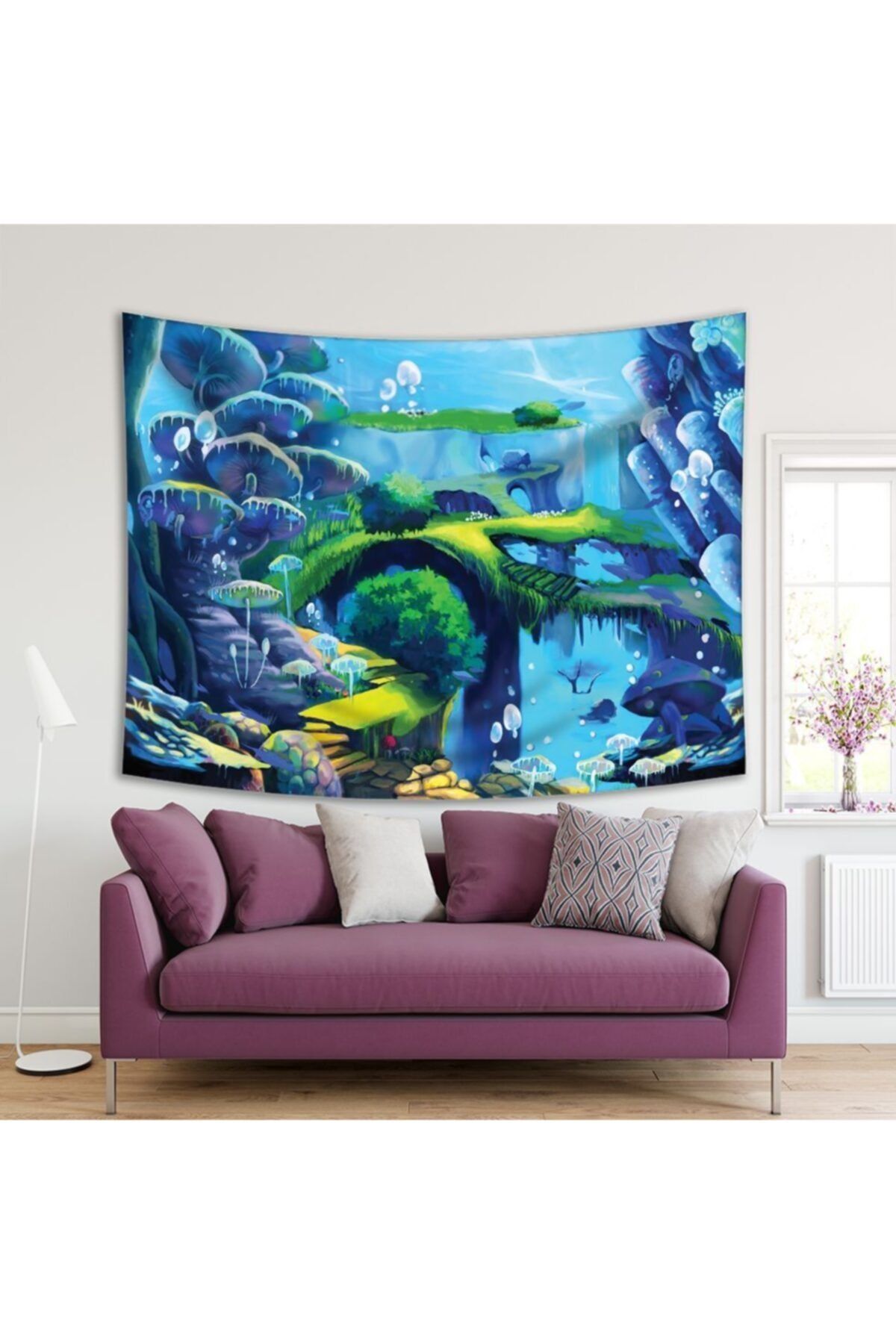 Henge Home Baskılı Duvar Örtüsü Çocuklar İçin Mavi Fantastik Desenli