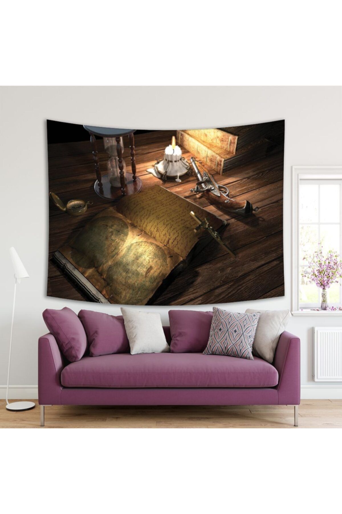 Henge Home Baskılı Duvar Örtüsü Güneş Batımı Bahçe Deseni
