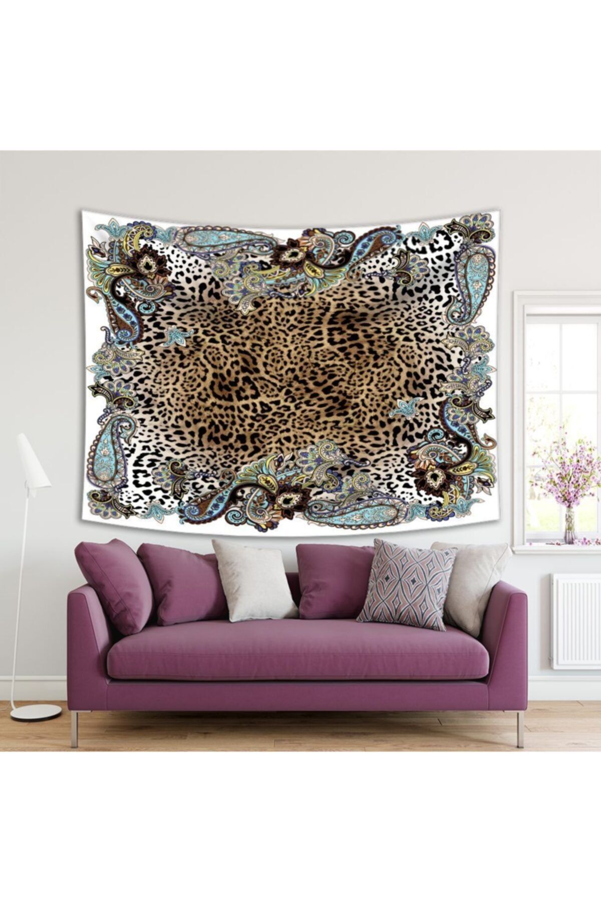 Henge Home Baskılı Duvar Örtüsü Şal Leopar Desenli Siyah Kahverengi