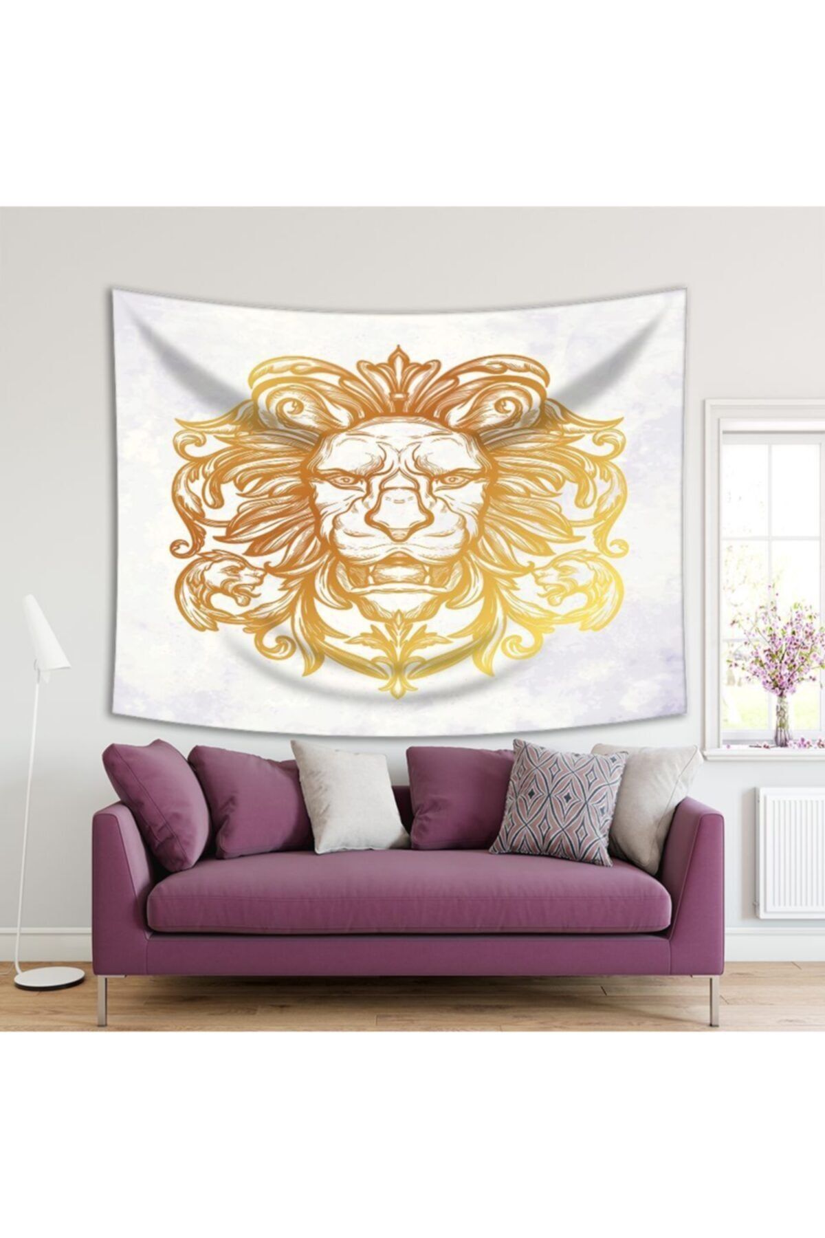 Henge Home Baskılı Duvar Örtüsü Aslan Başı Renk Geçiş Desenli