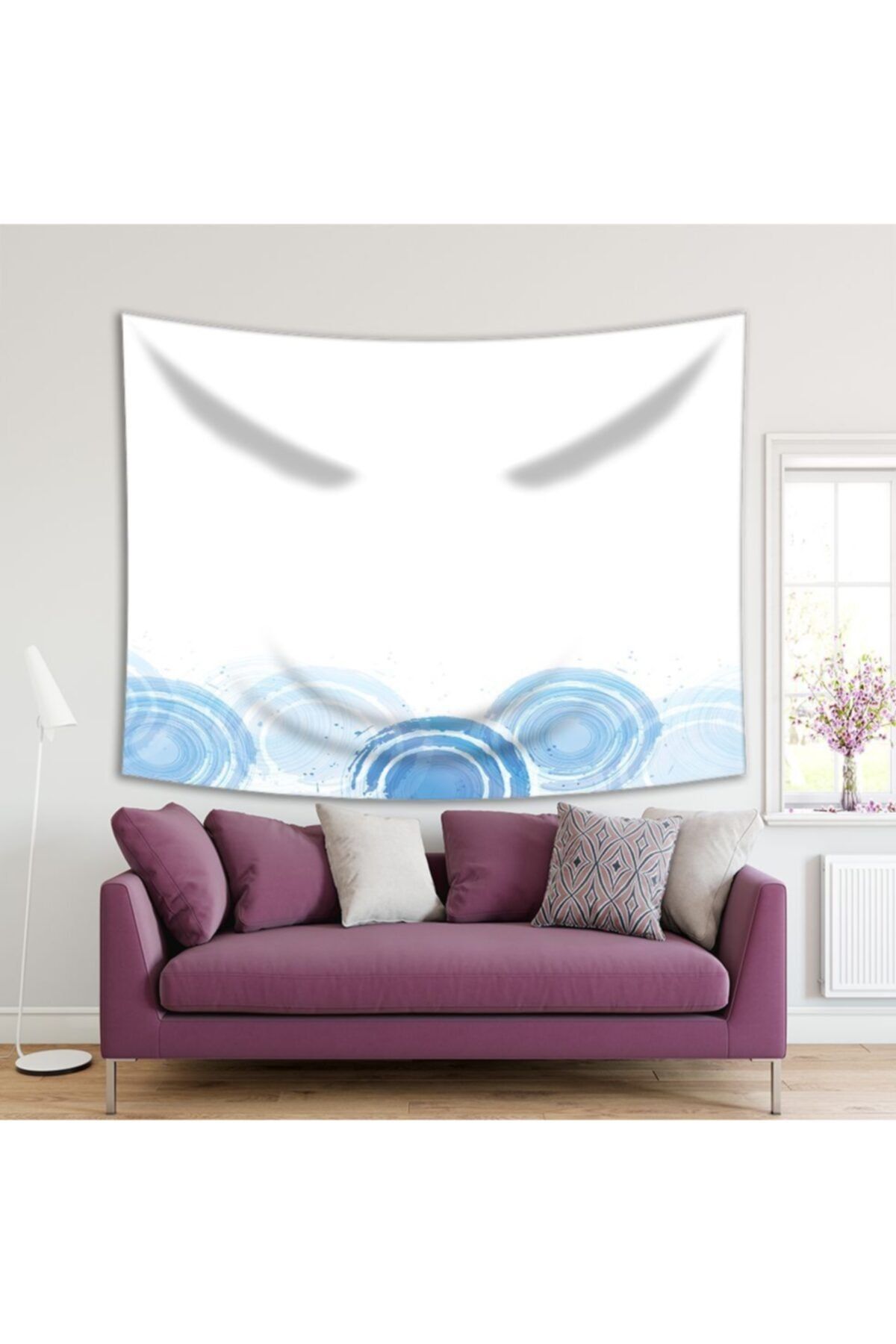 Henge Home Baskılı Duvar Örtüsü Deniz Yaz Dalga Desenli Beyaz Mavi