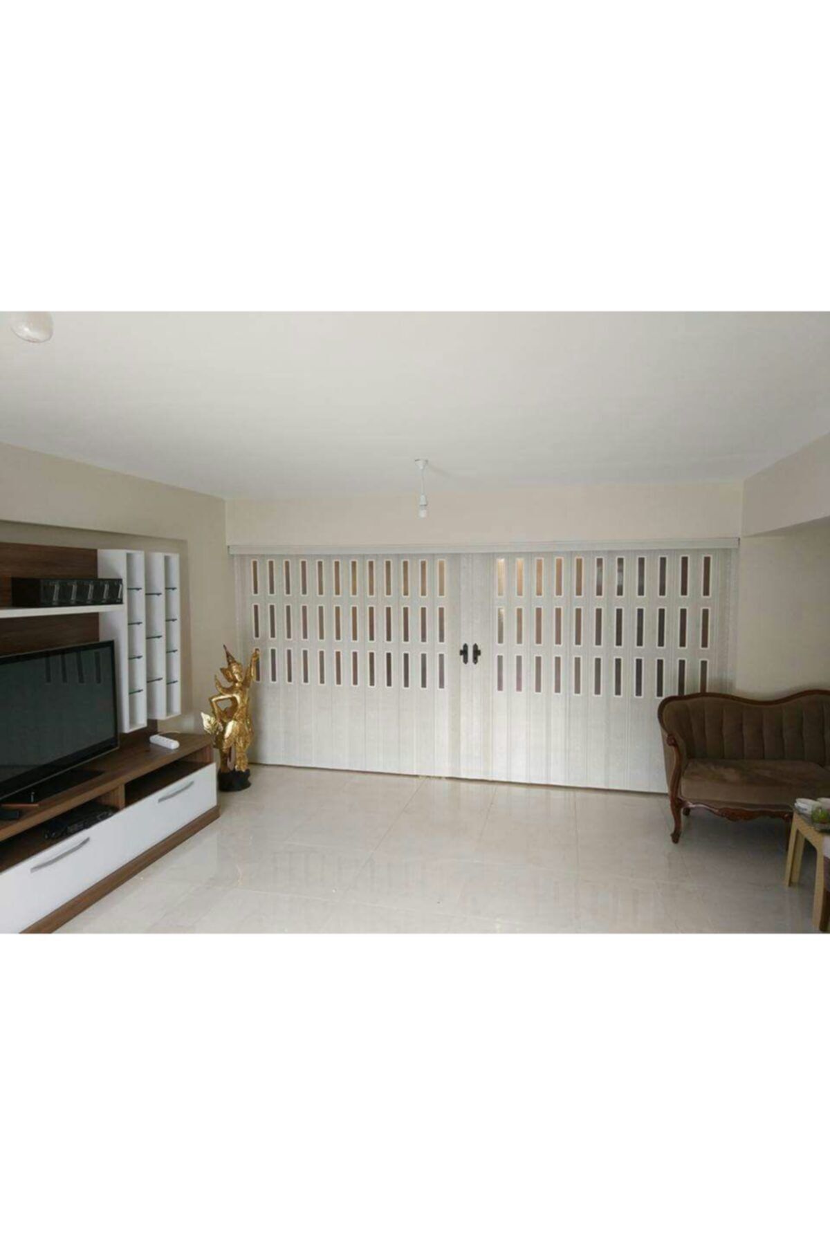 ERİKMANN Akordiyon Pvc Kapı Beyaz Camlı Çift Açılım 222 X 235 cm
