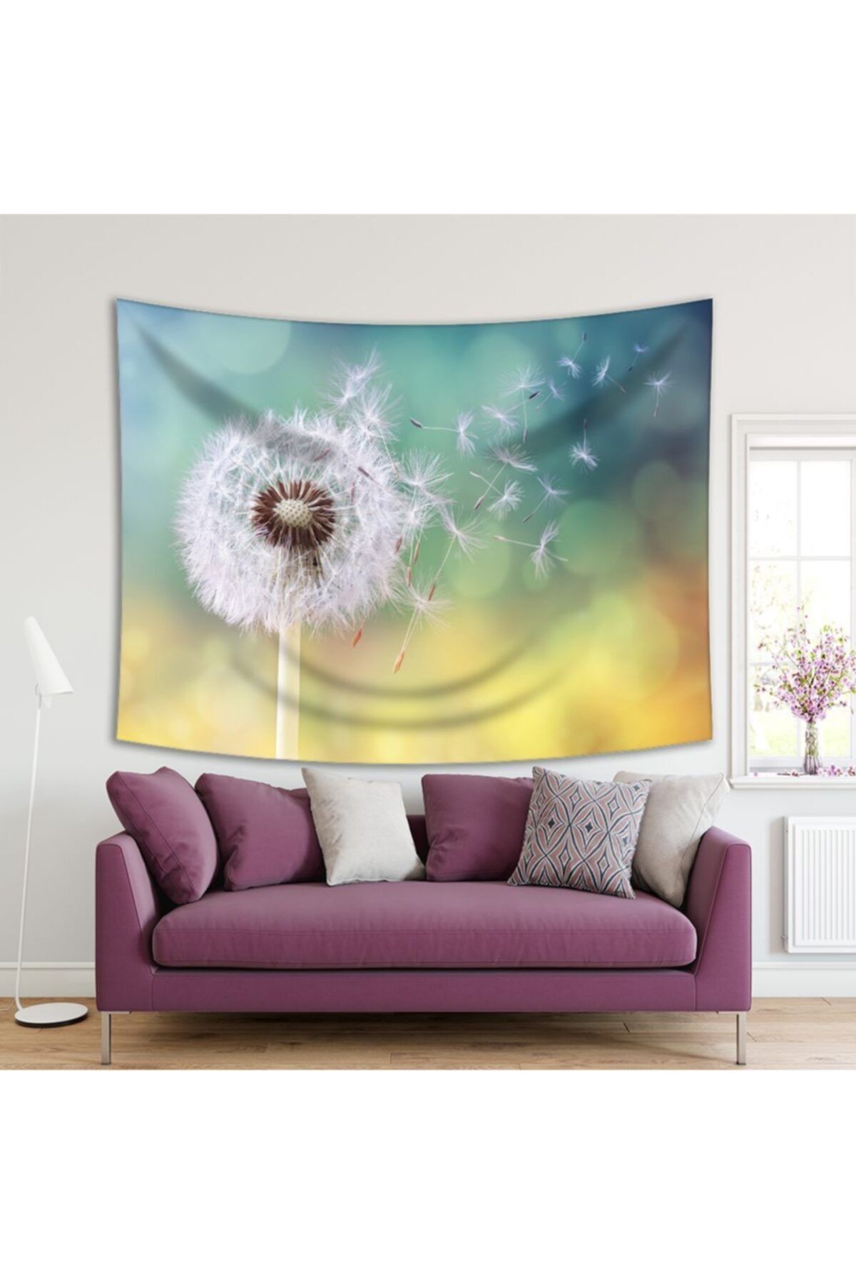 Henge Home Baskılı Duvar Örtüsü Güneş Işığı Manzaralı Karahindiba Tohumları Desenli