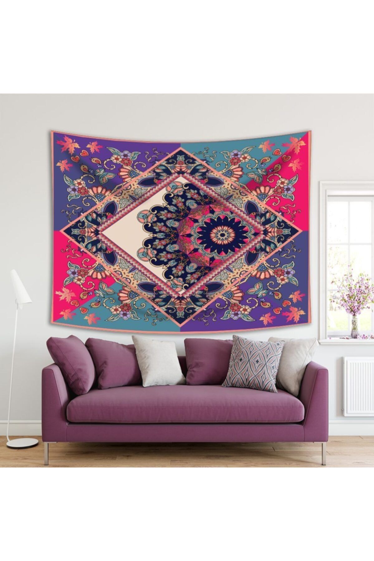 Henge Home Baskılı Duvar Örtüsü İspanyol Şal Mandala Çiçek Desenli