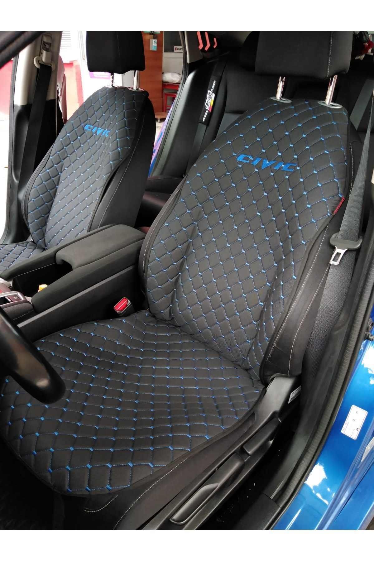 otomind Mavi Cıvıc Nakışlı Kapitoneli Ön Ikili Oto Koltuk Kılıfı