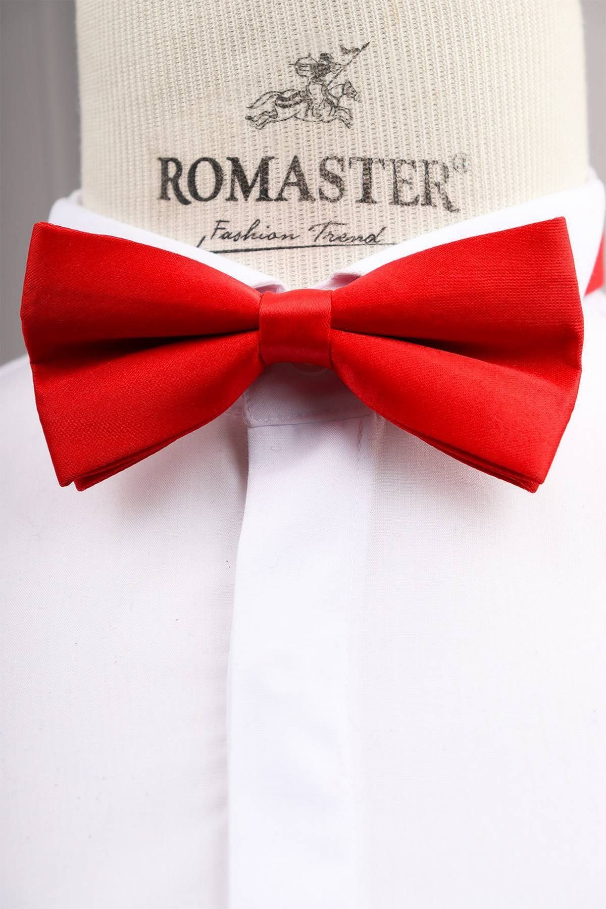 ROMASTER Kırmızı Renk Düz Erkek Papyon