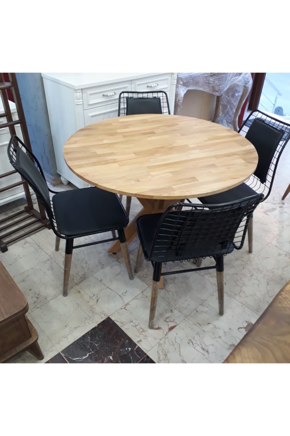 UFUK MOBİLYA Yuvarlak Ahşap Masa ,nehir Sandalye.