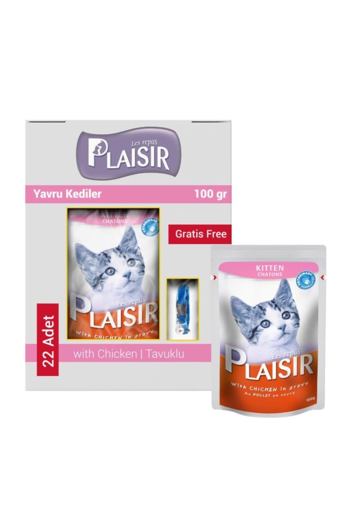 Plaisir Kitten Chicken Tavuklu Yavru Kedi Maması 22x100 gr