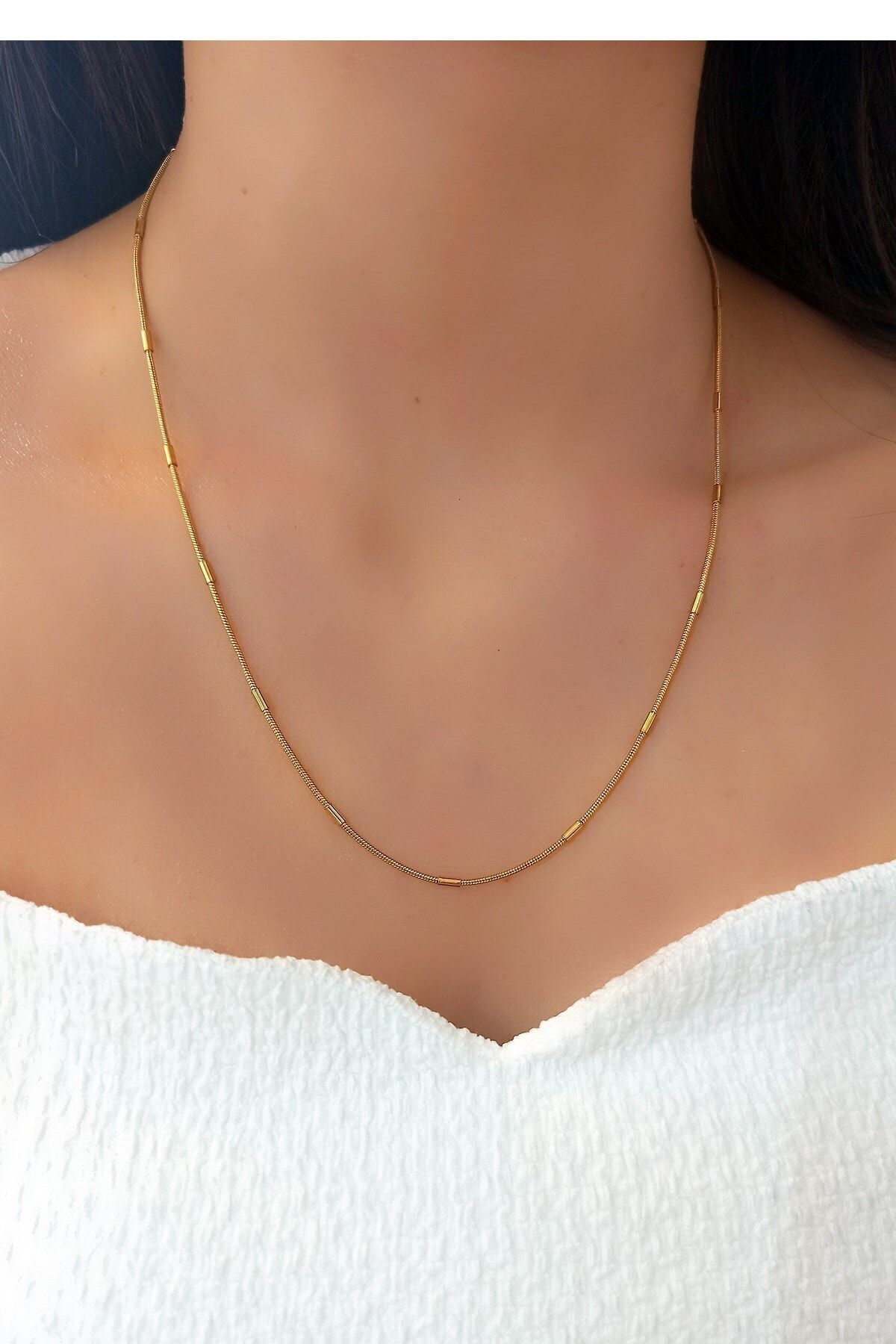 Çlk Accessories Özel Seri 50 Cm Silindir Yılan Zincir Bayan Kolye Trkolye5394 B33003